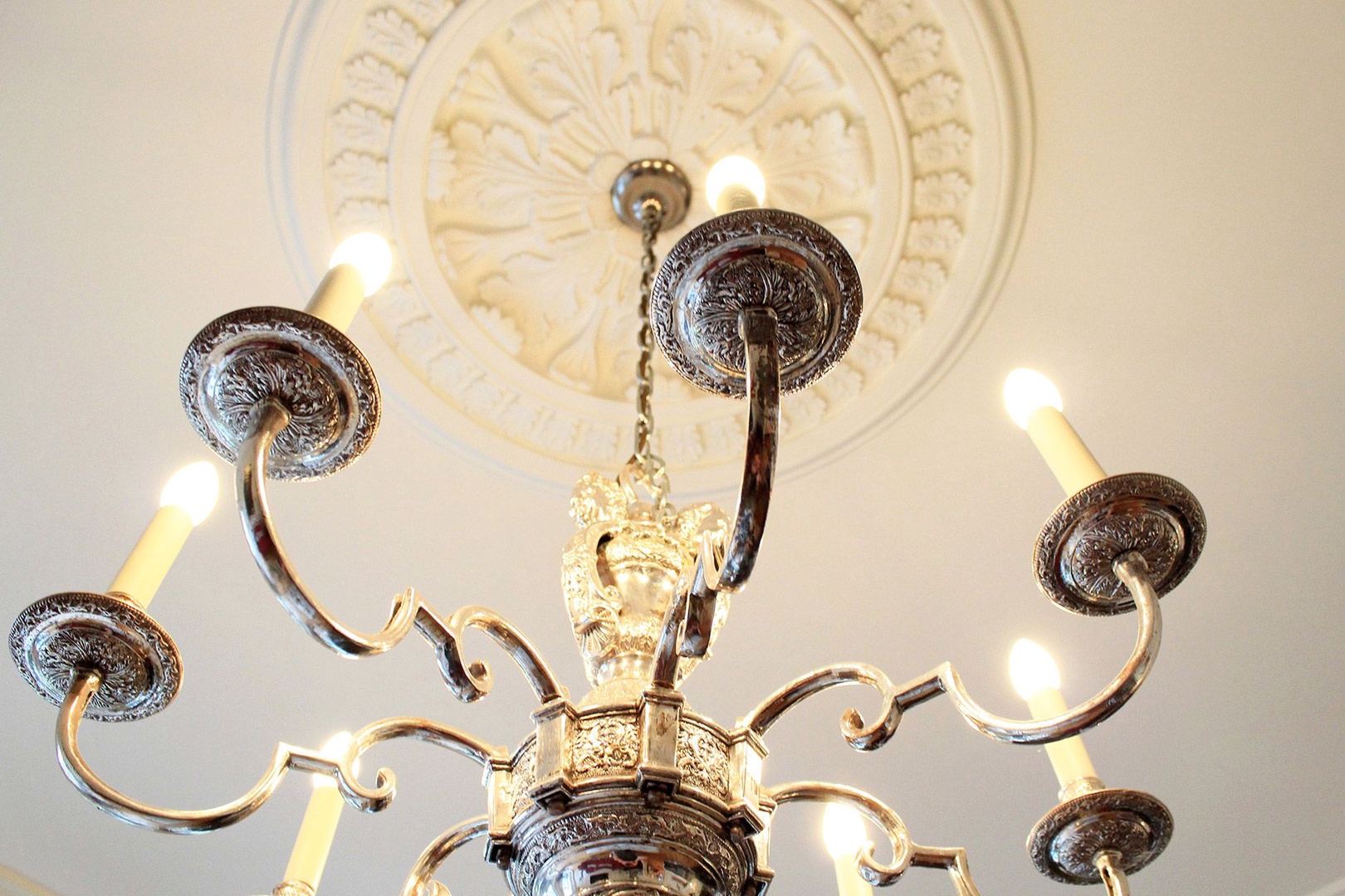 Beautiful antique chandelier in living room