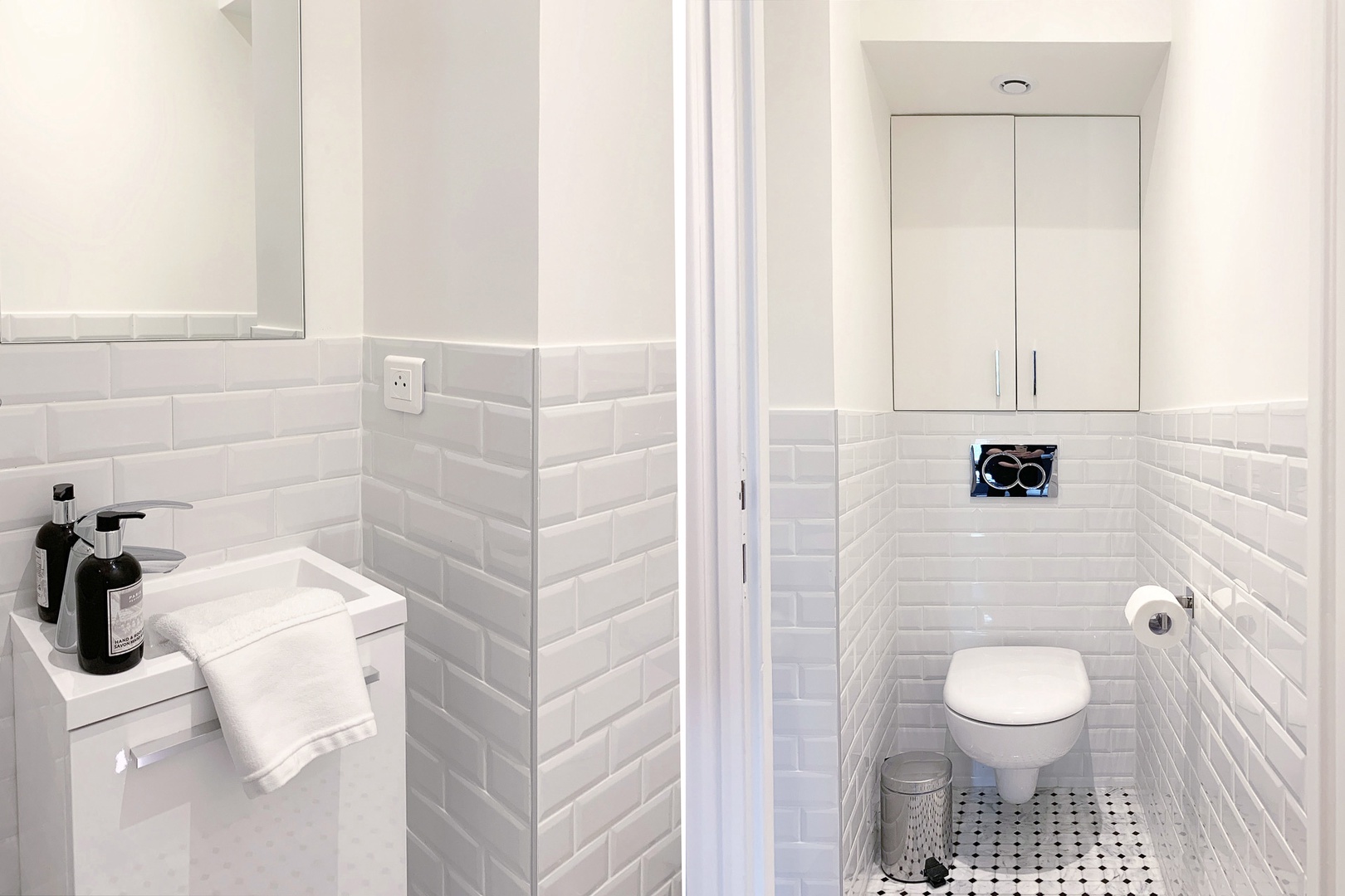 The half bath provides an extra space for getting ready.