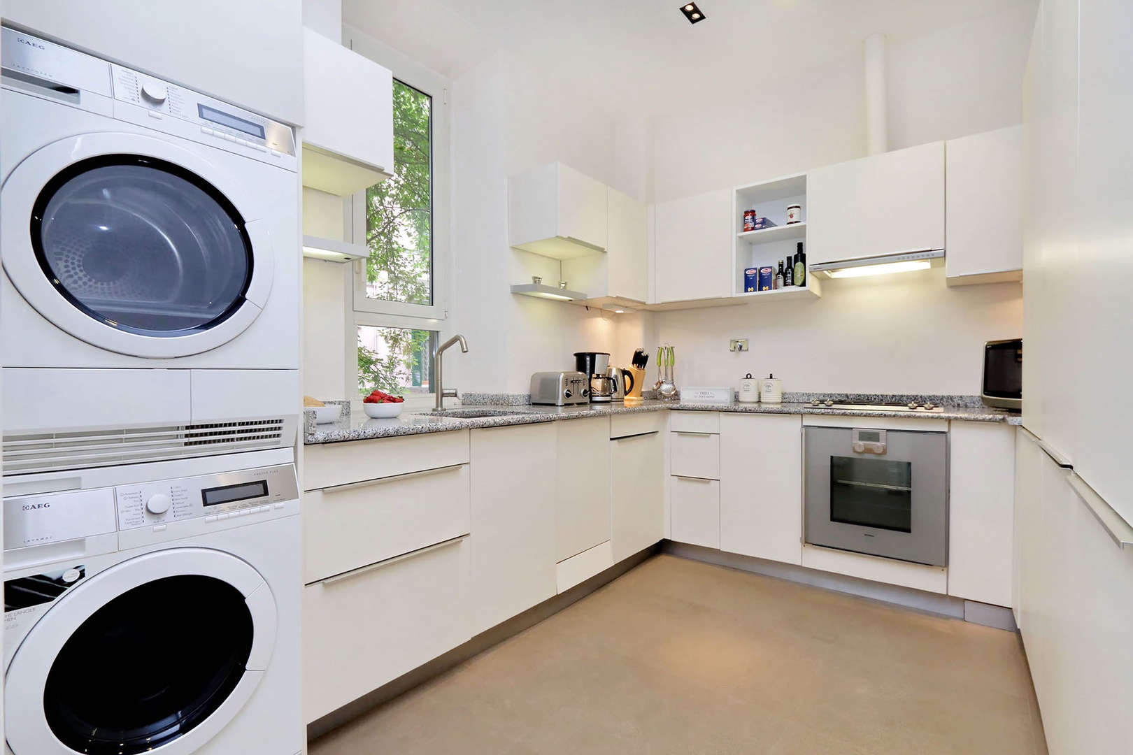 Washer and dryer are in the ktichen area.