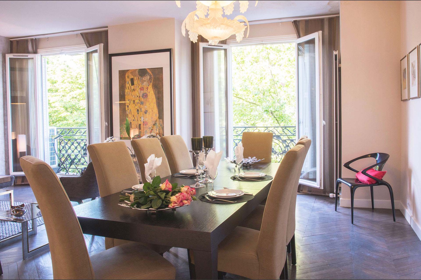 Enjoy dining in with a stunning Eiffel Tower view just outside.