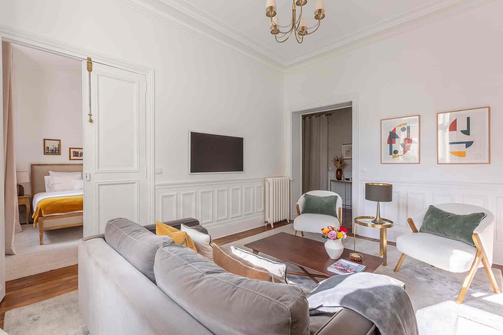 French doors open to bedroom 1.