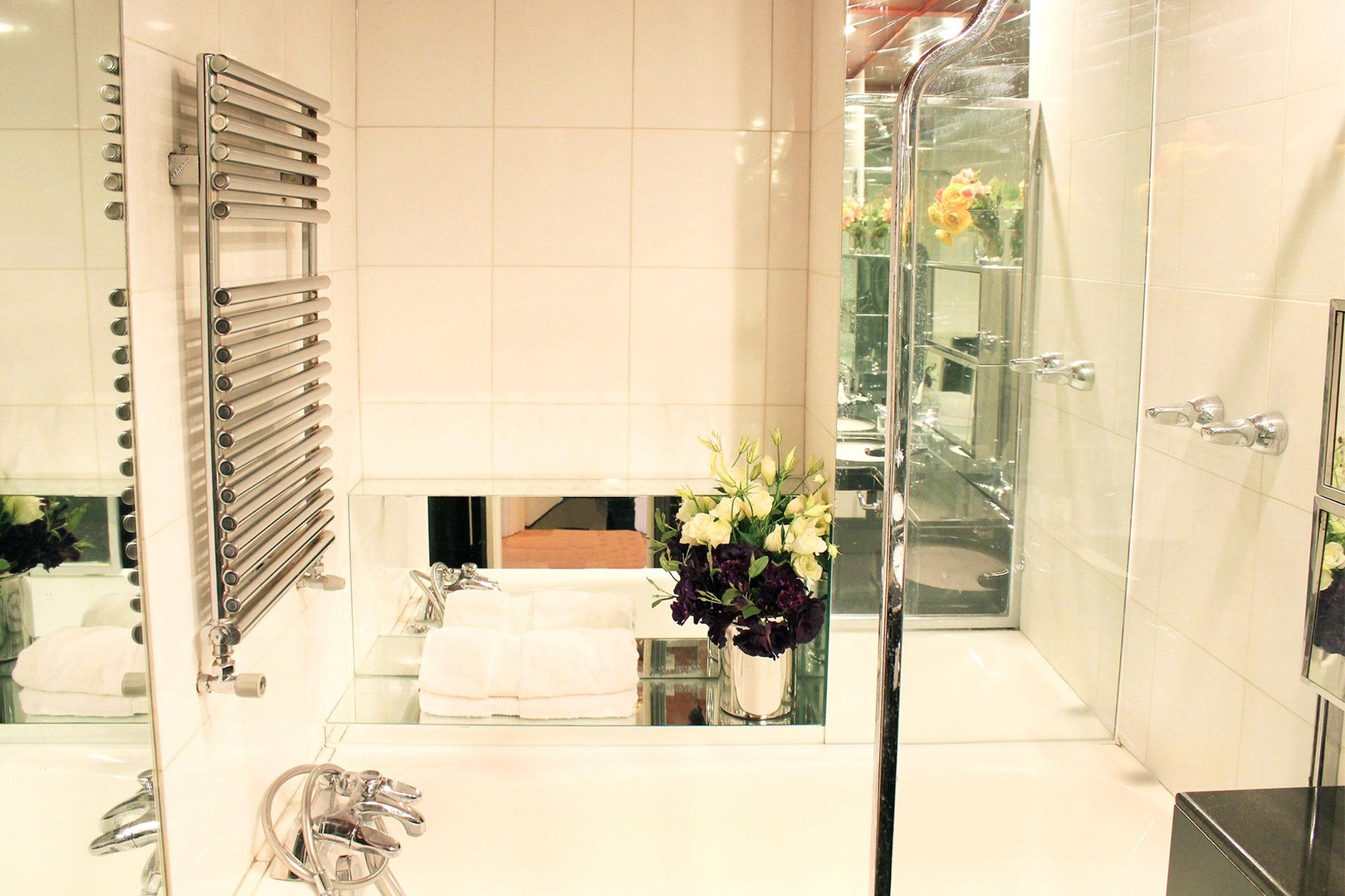 Heated towel rail in bathroom for warm towels