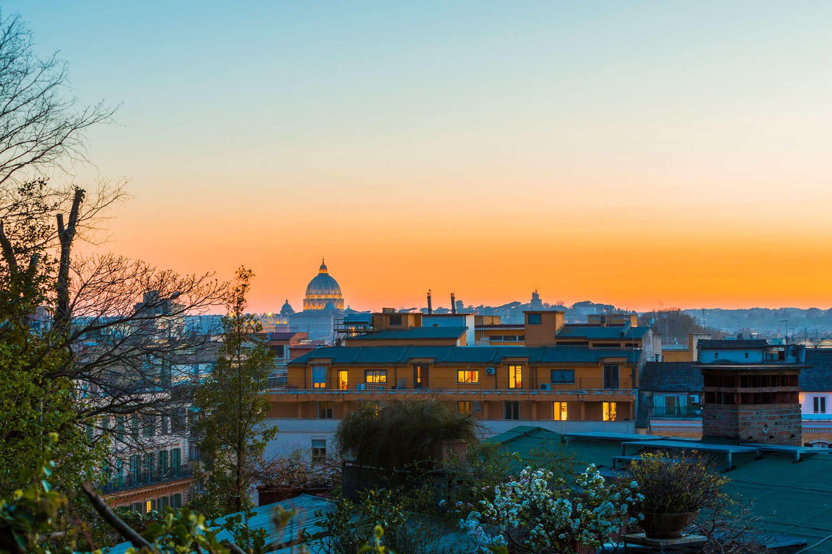Enchanting views of Rome from the garden and upper floor of the villa.