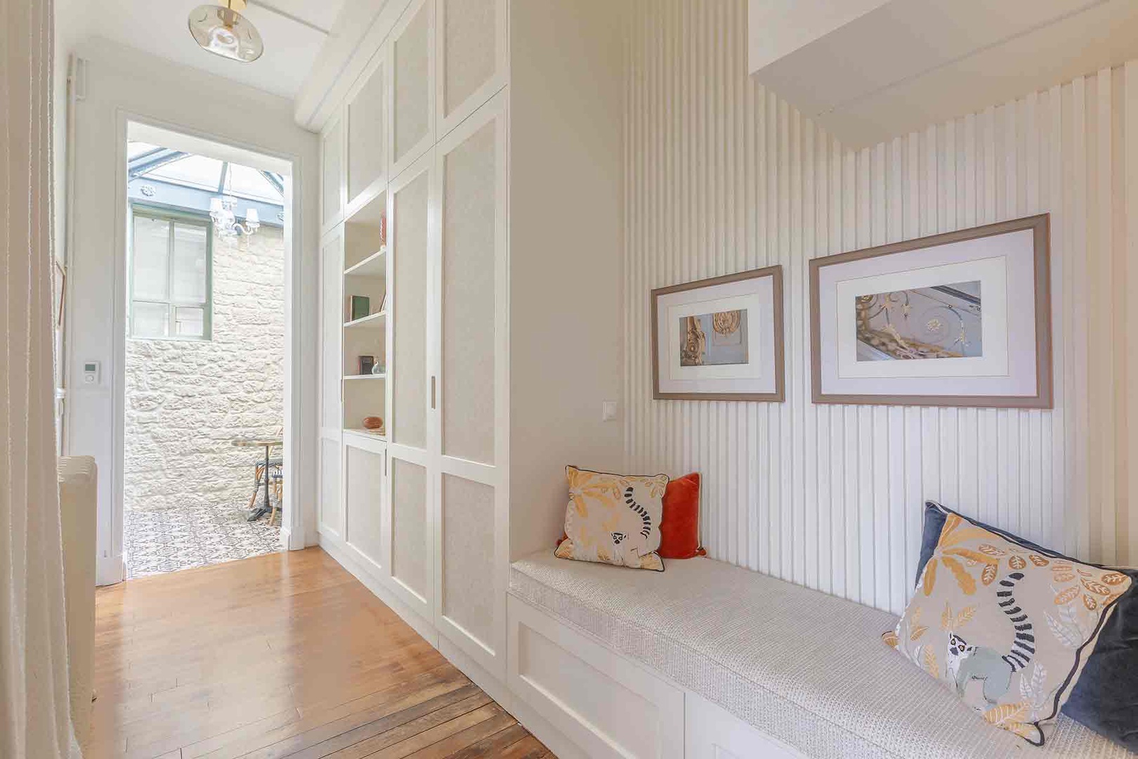 Charming seating nook in the hallway.