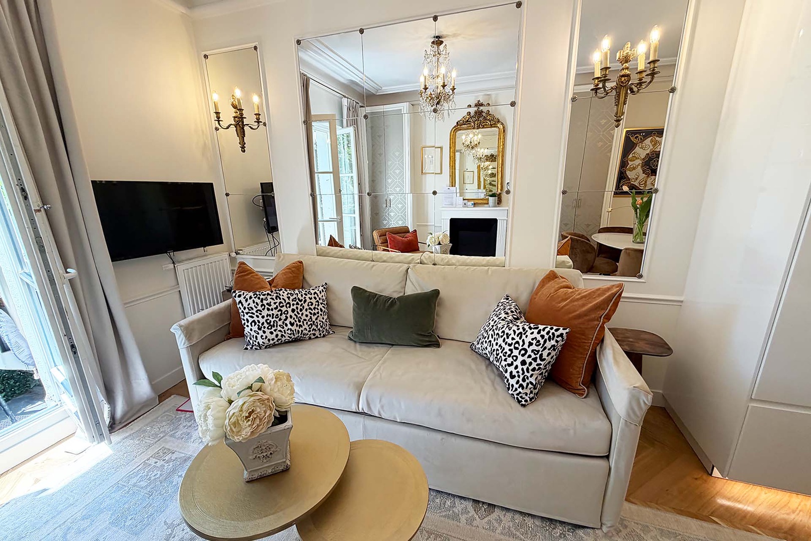 The comfy sofa provides additional sleeping space.