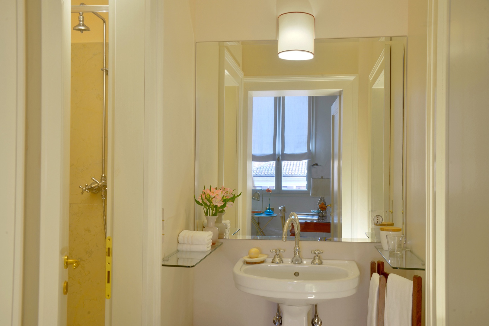 Bathroom with shower accessed from the entry area.