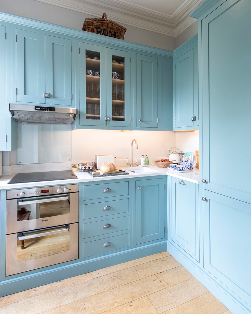 Beautiful blue kitchen will brighten your day