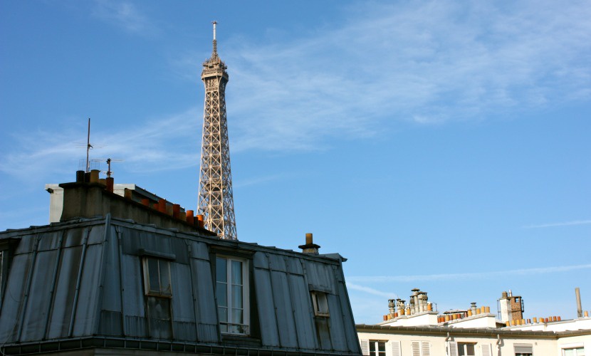 The incredible view across the rooftops to the Eiffel Tower is yours!