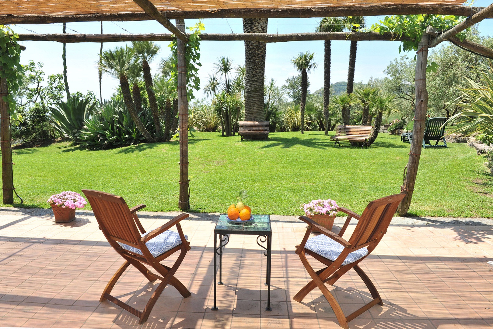 Lounge on the shady patio.