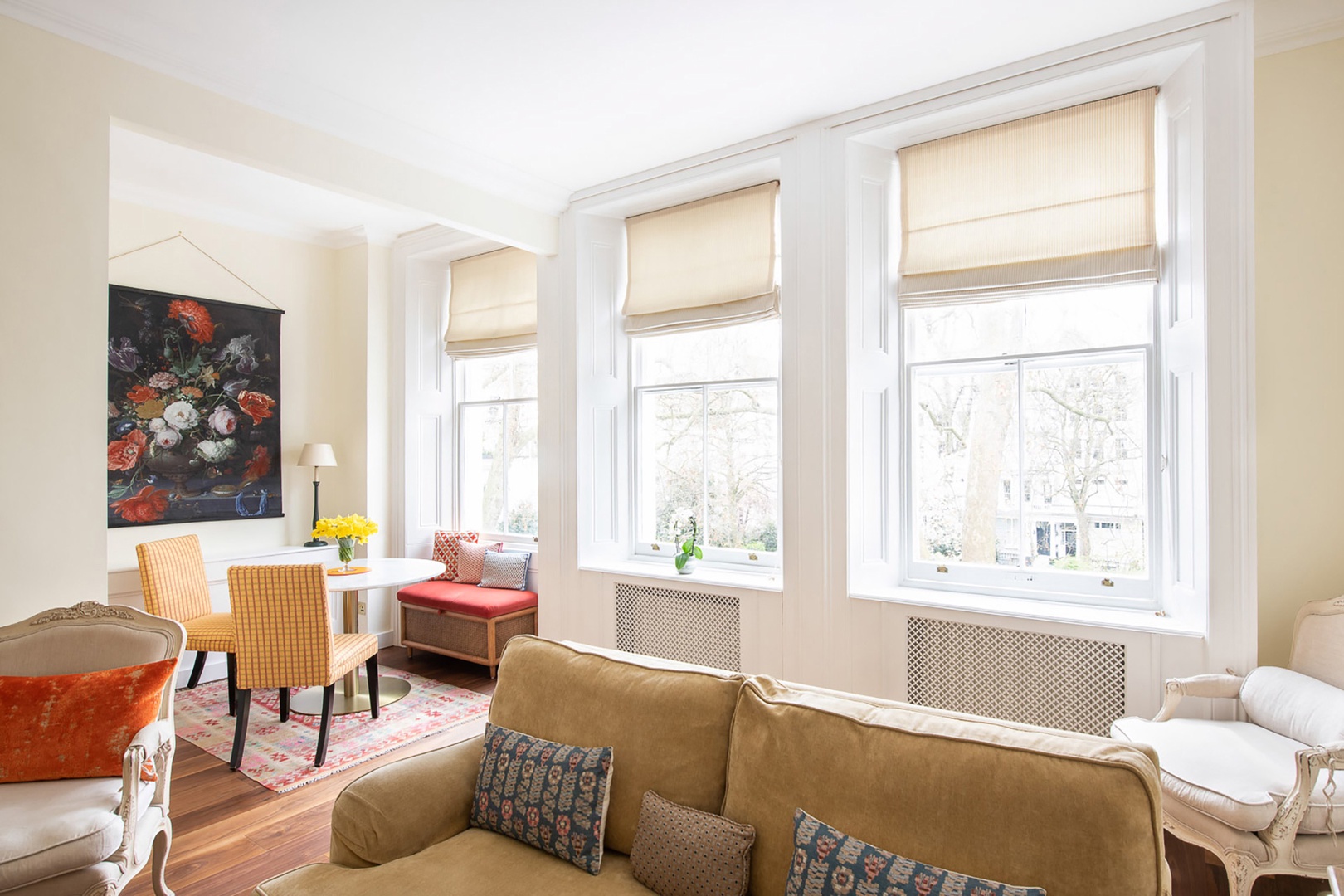 The dining area is in a nook just off the living room.