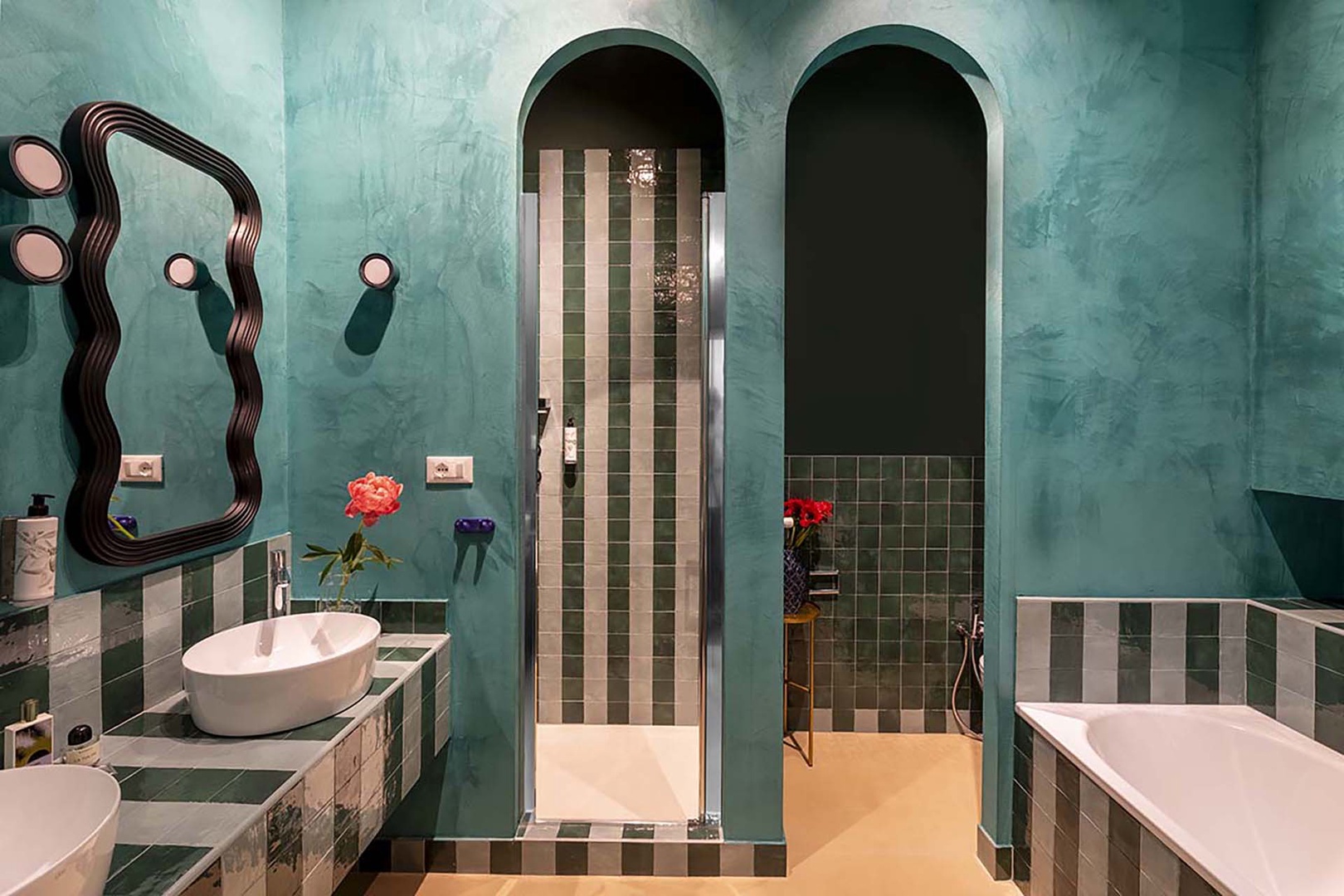 Shower and separate bathtub in bathroom 2.