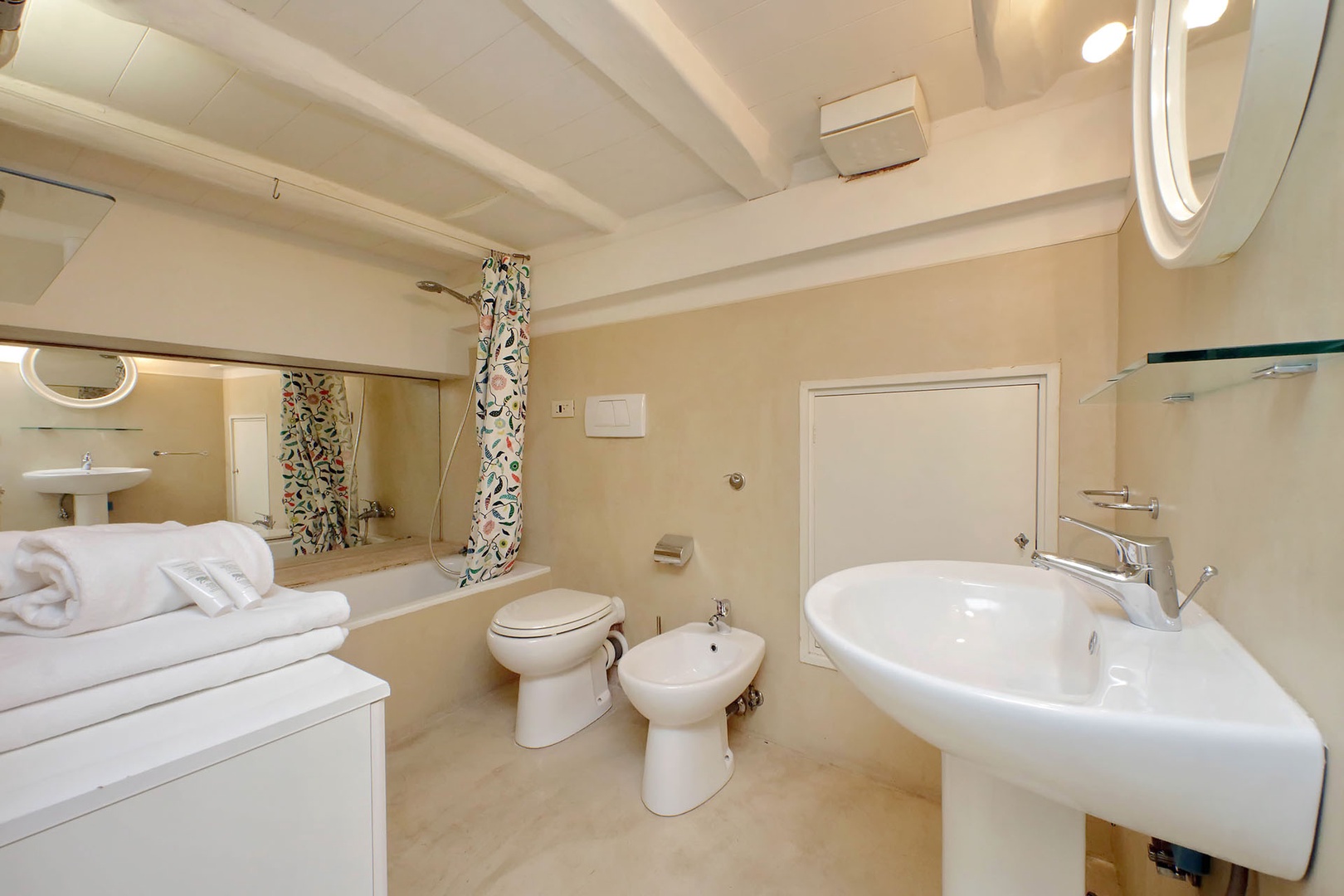 Bathroom is on the upper level.