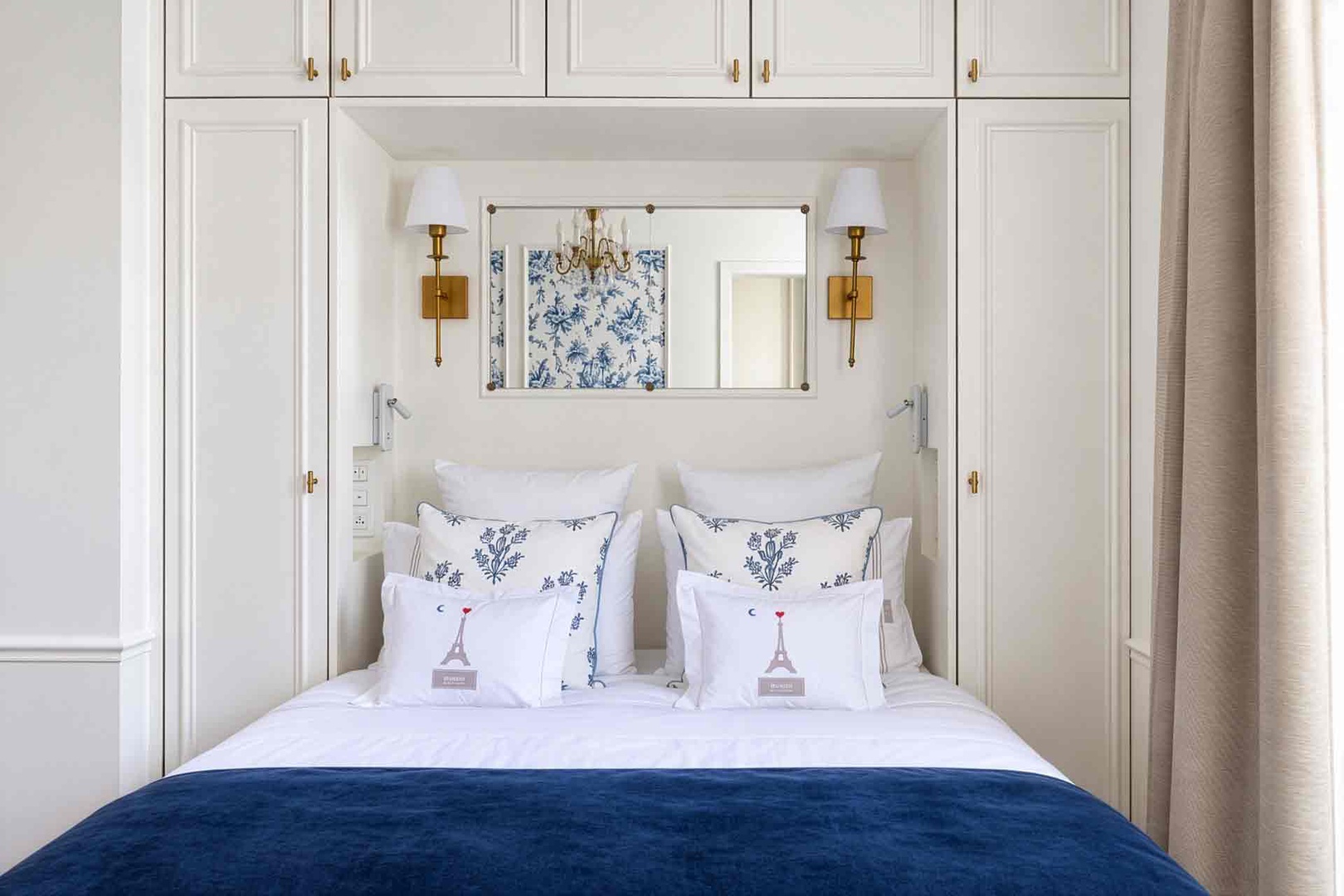Built-in storage surrounds the bed.