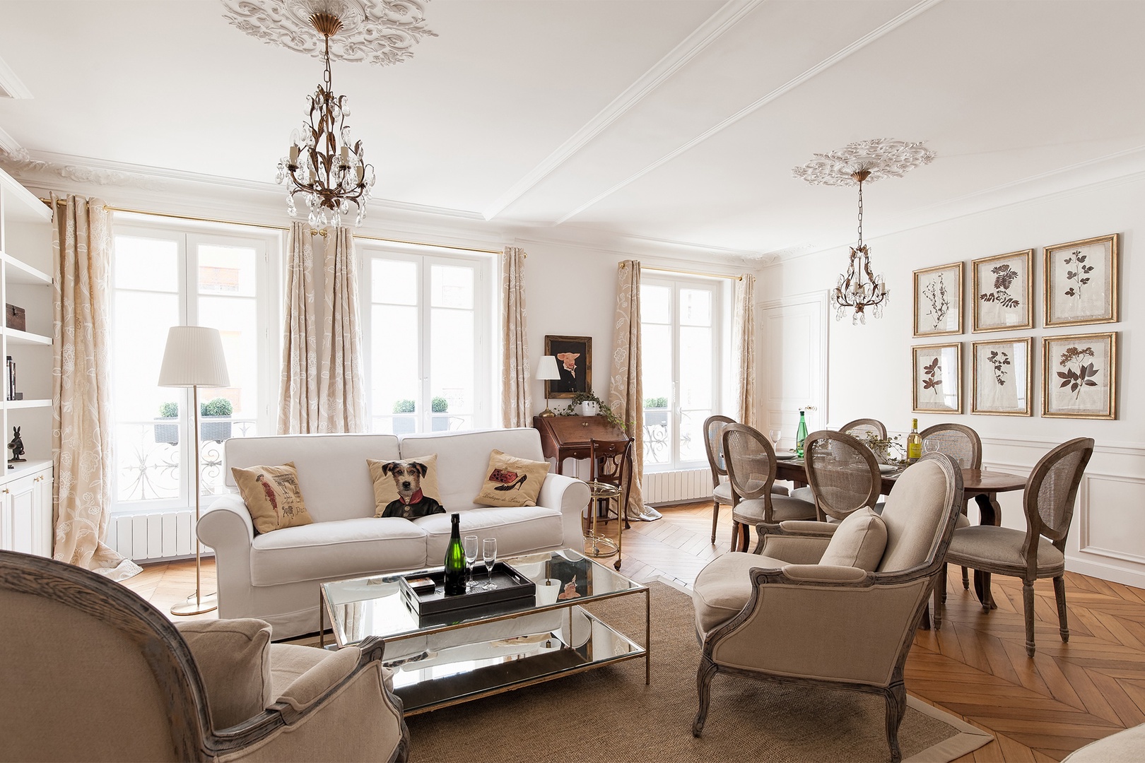 The living room and dining room merge into one gorgeous space.