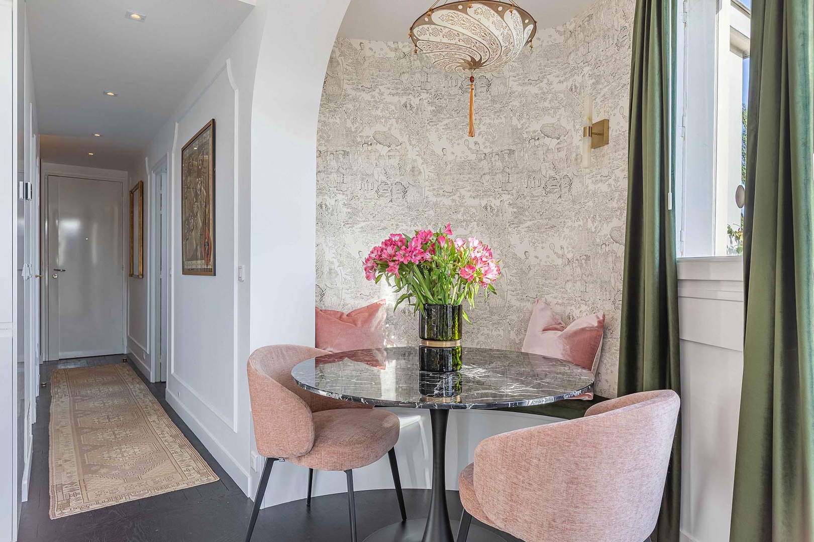 Dining banquette is beautifully designed.