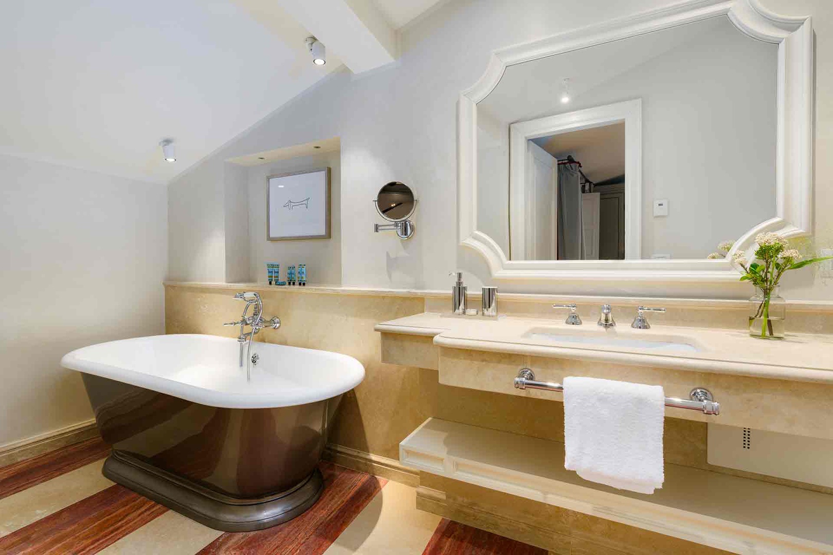Sink into the elegant freestanding tub in bathroom 1.