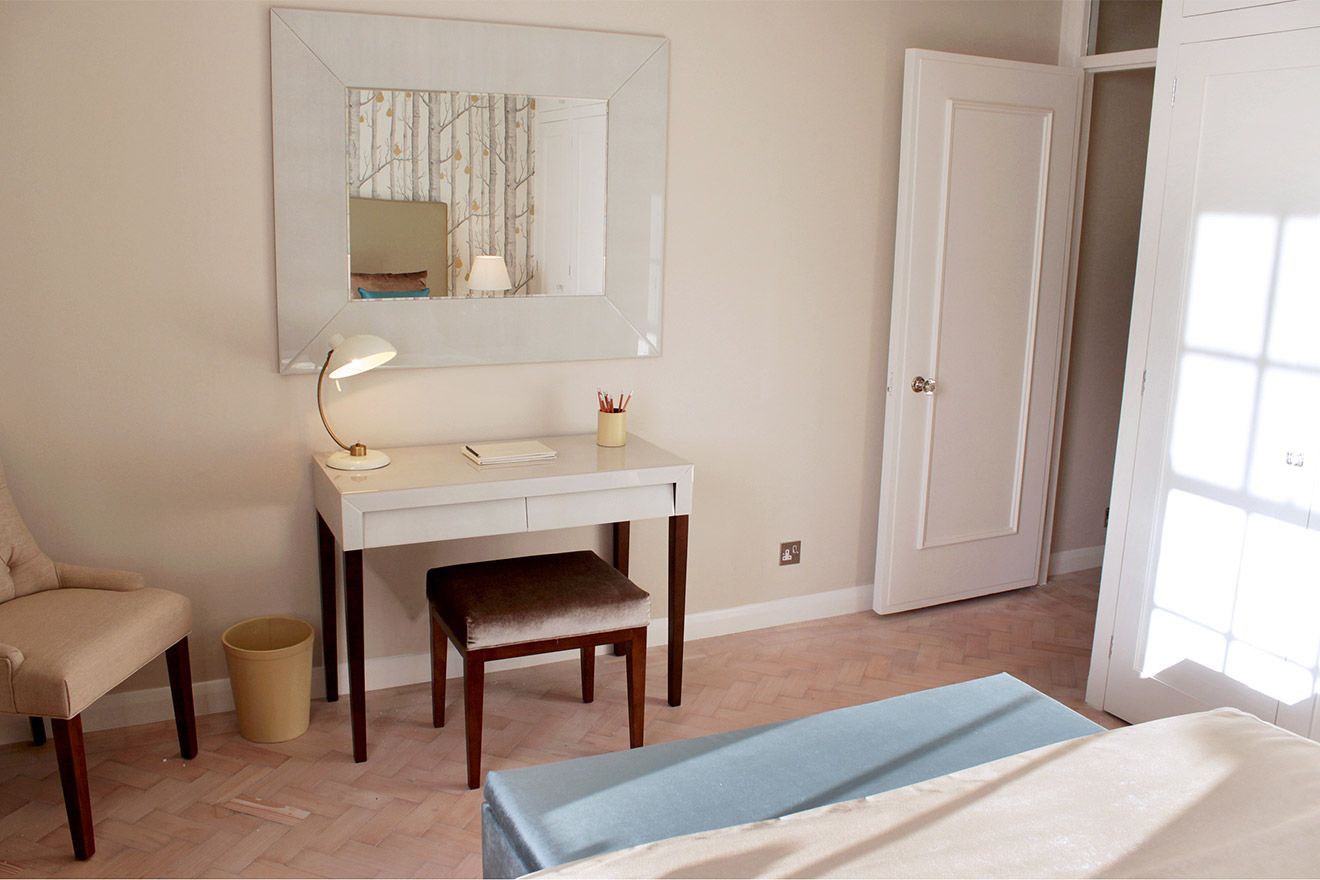 Writing desk and armchair in Notting Hill bedroom