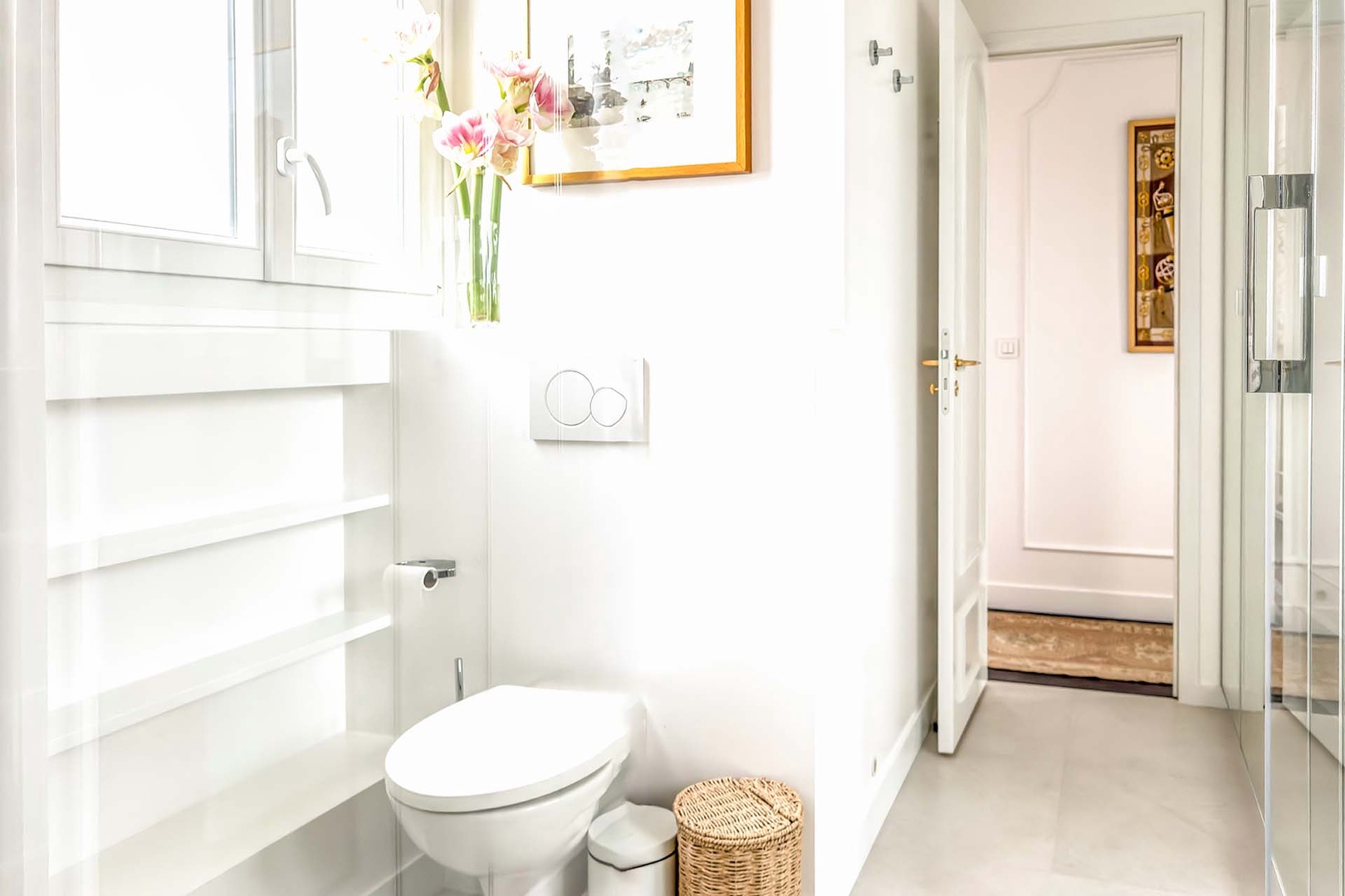 Plenty of storage in the bathroom.