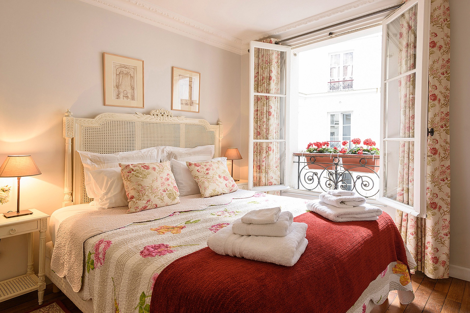 Relax in the lovely French bedroom with a comfortable bed.