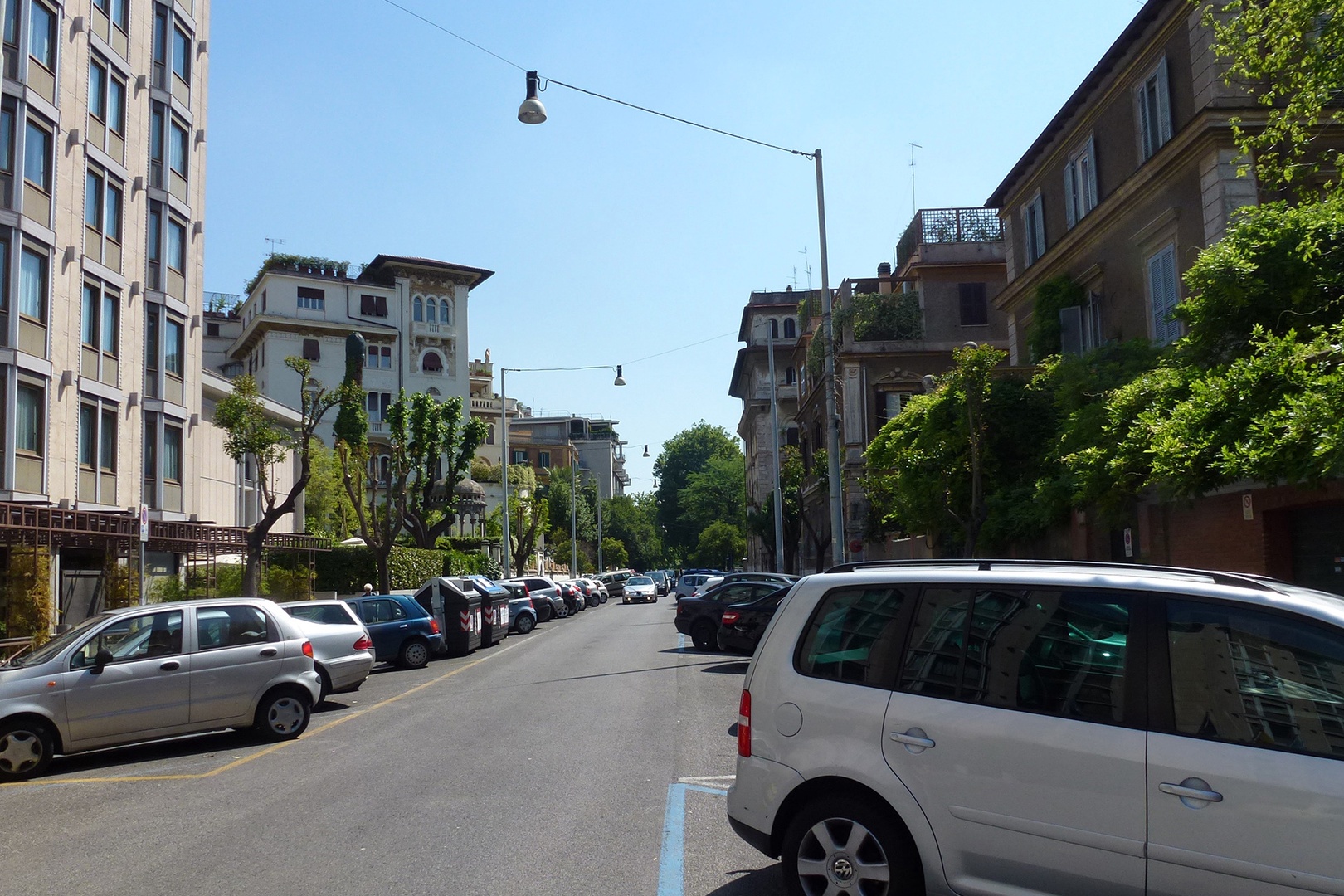 Tree lined street on which the apartment is located is characteristic of the Prati area of Rome.