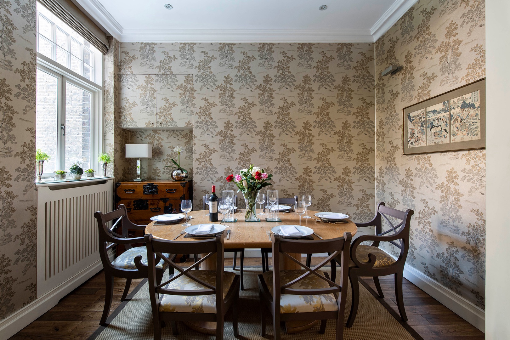 Stylish formal dining room located near the kitchen