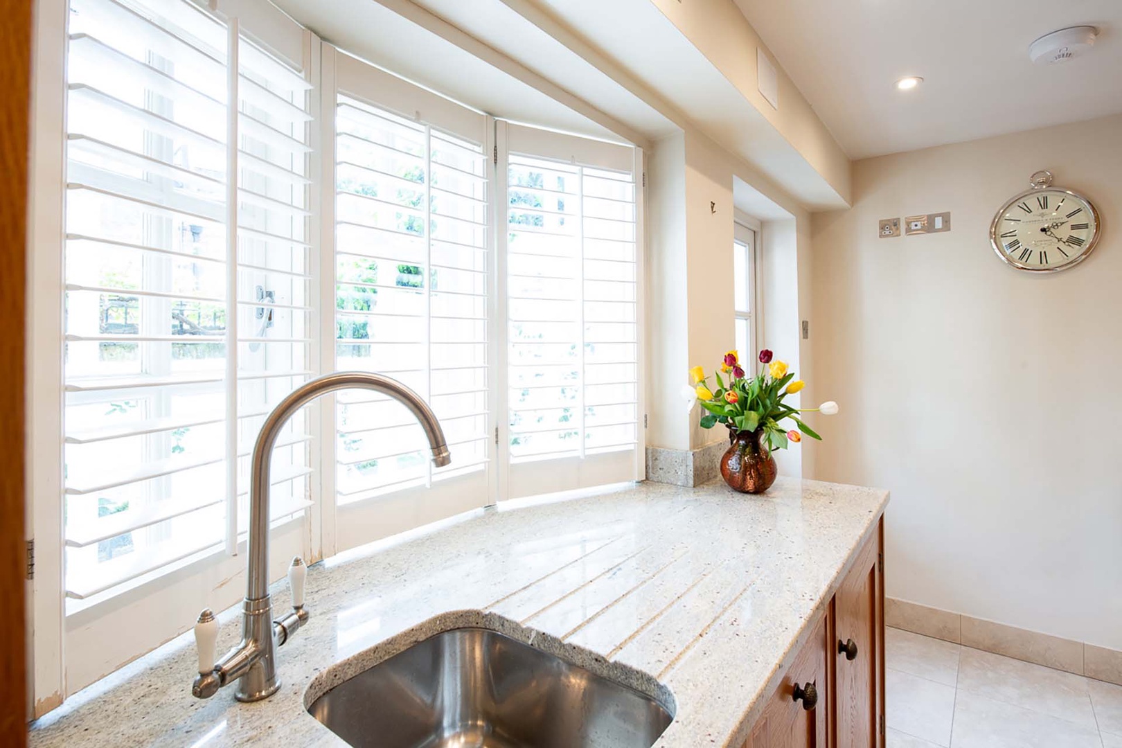 Large windows and plenty of counter space in the kitchen.