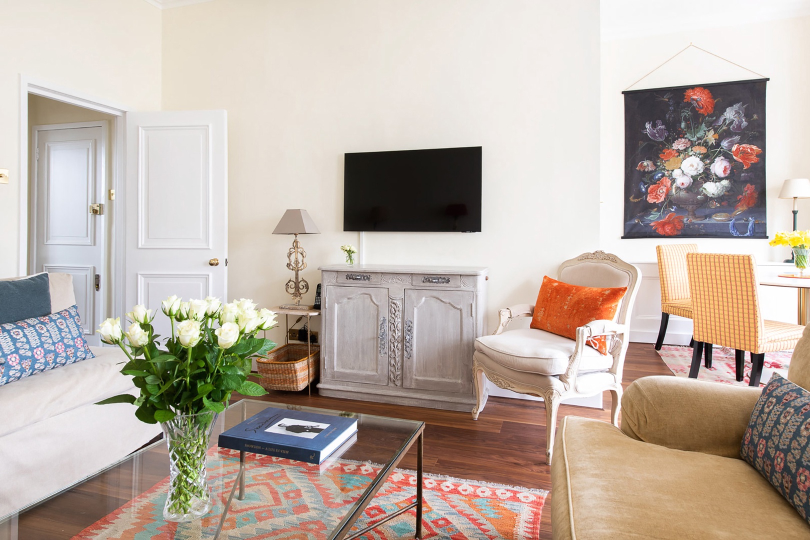 Wall mounted TV in the living room.