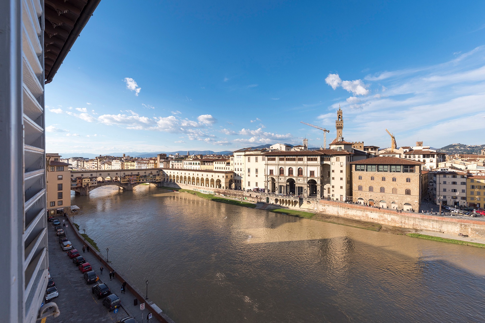 The view from this apartment is wonderful_ the Arno river, the Uffizi and the Ponte Vecchio.