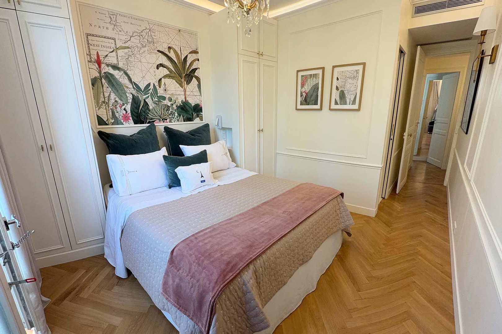 Plenty of storage and luxurious details in the bedroom.