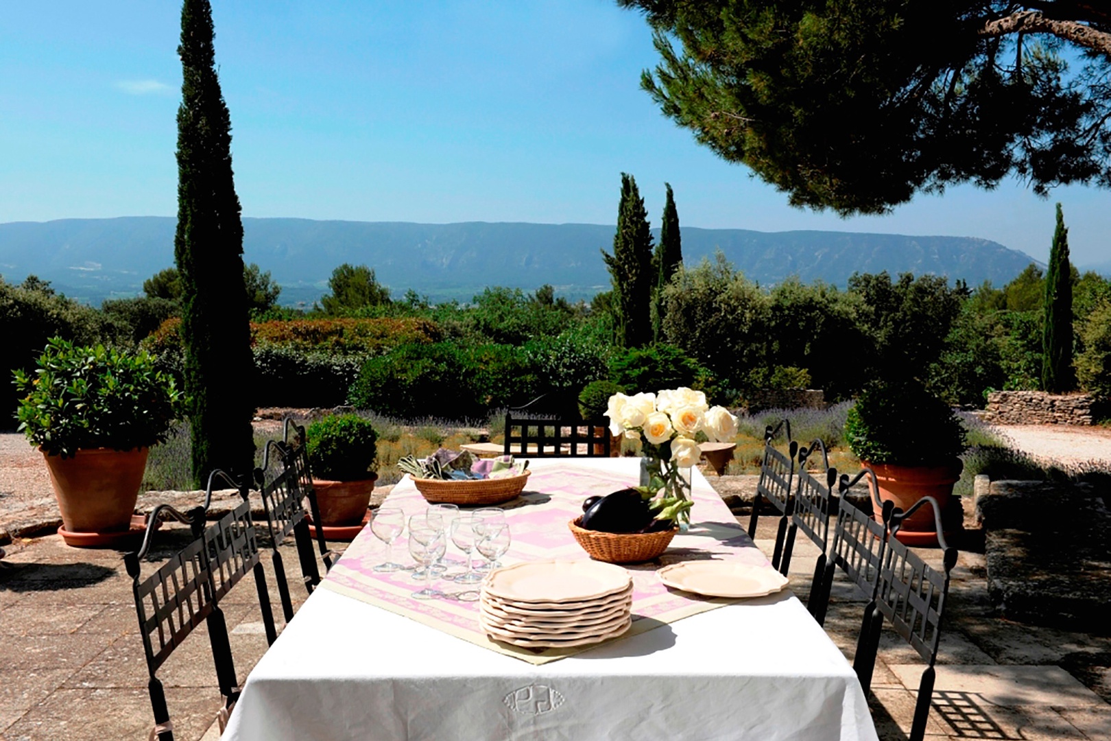 Stunning views toward the valley from outdoor dining terrace