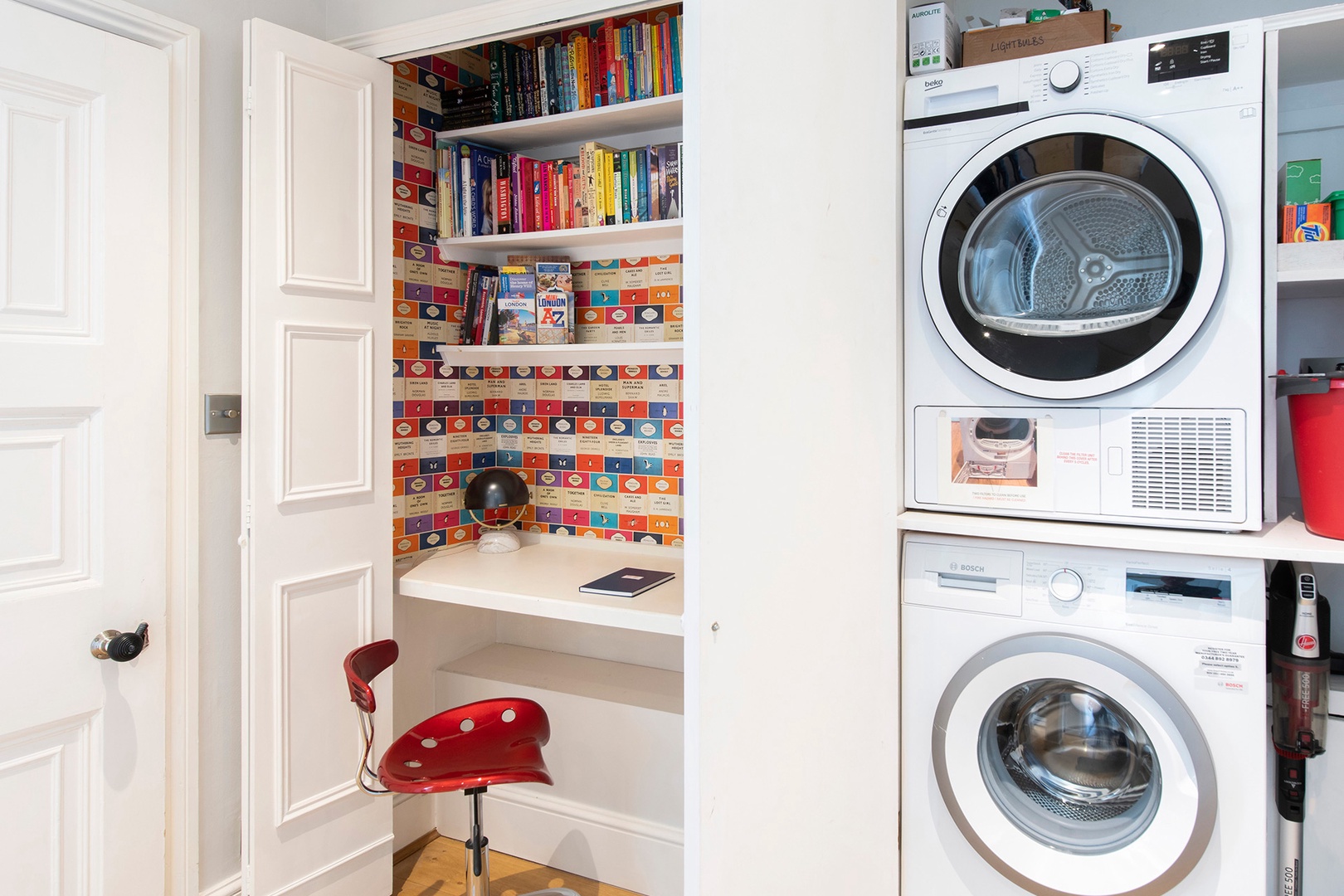 Washer and separate dryer handy for laundry.