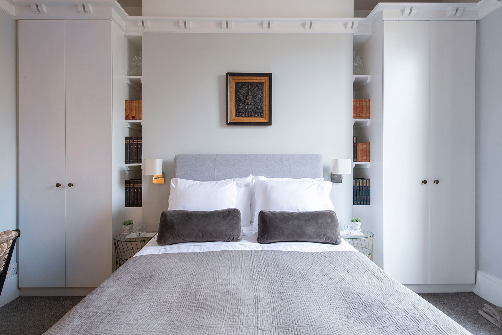 Bedside lamps for nighttime reading.