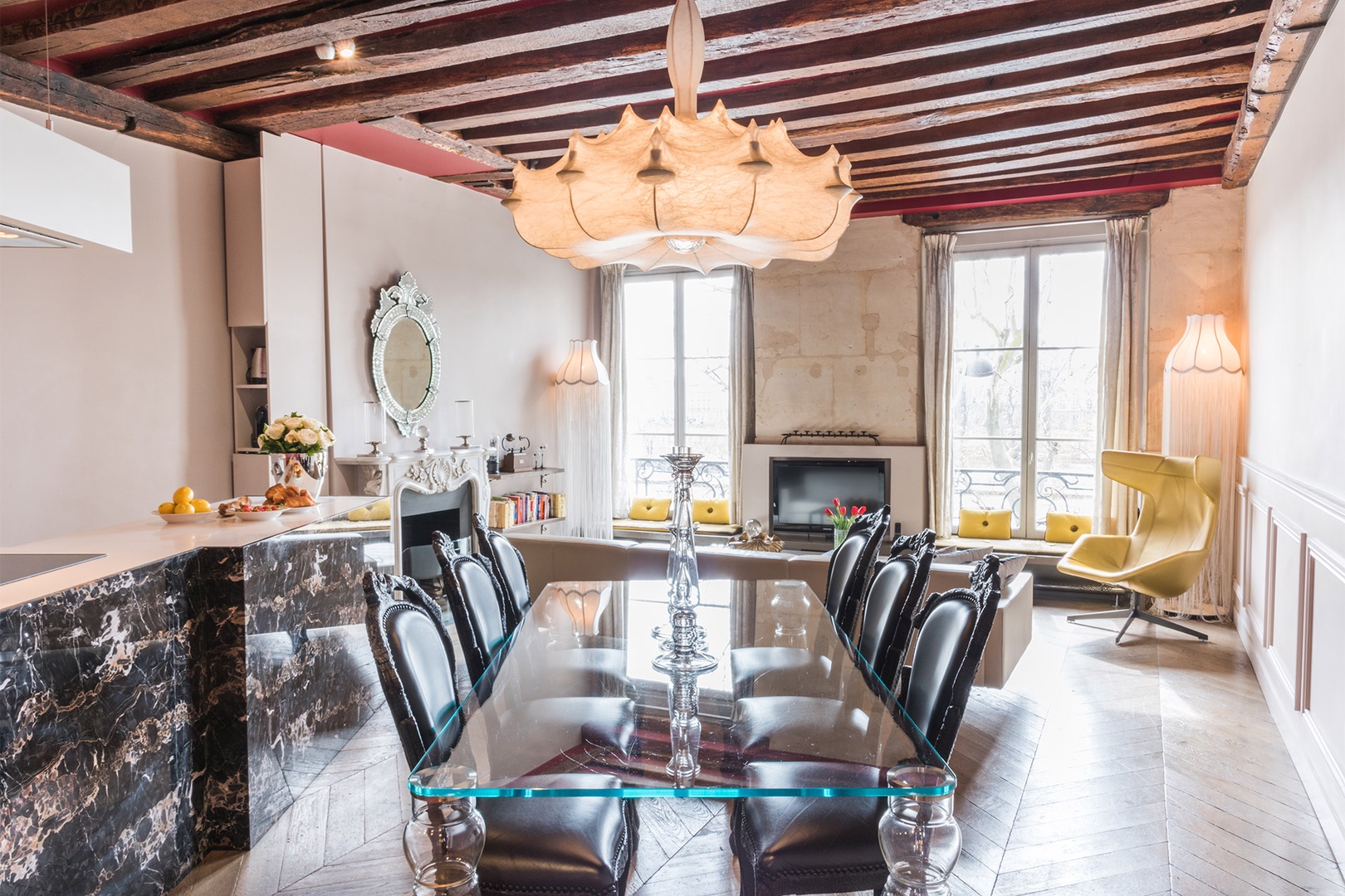 Gather for home-cooked meals in this elegant dining area.