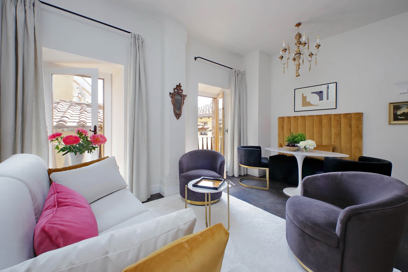 Two large French doors in living room.