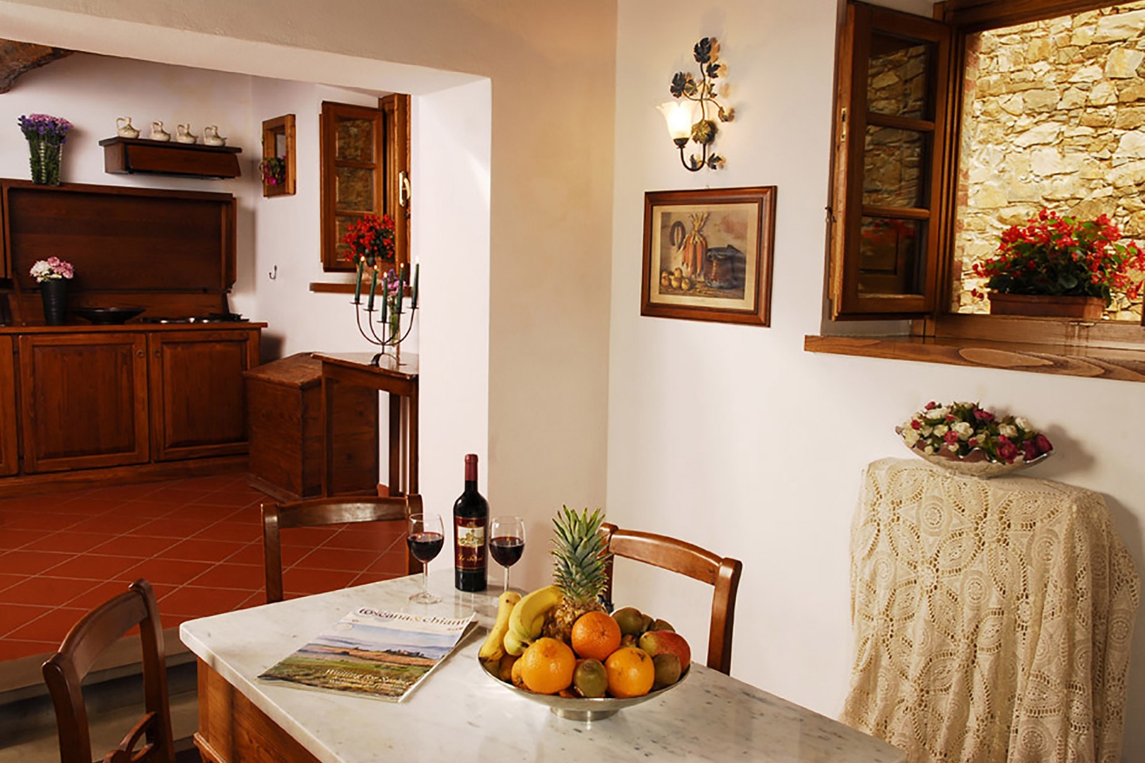 Marble top table adjoining the kitchen.