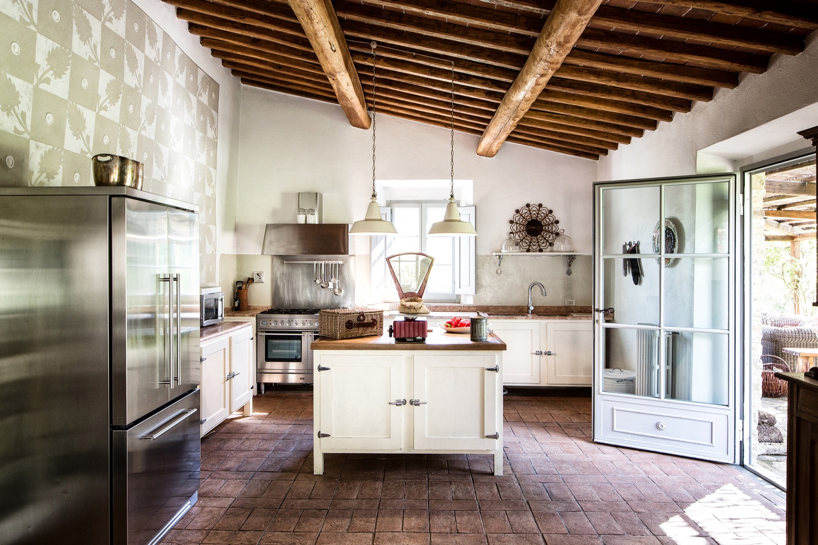 Farm-style kitchen is fully equipped.