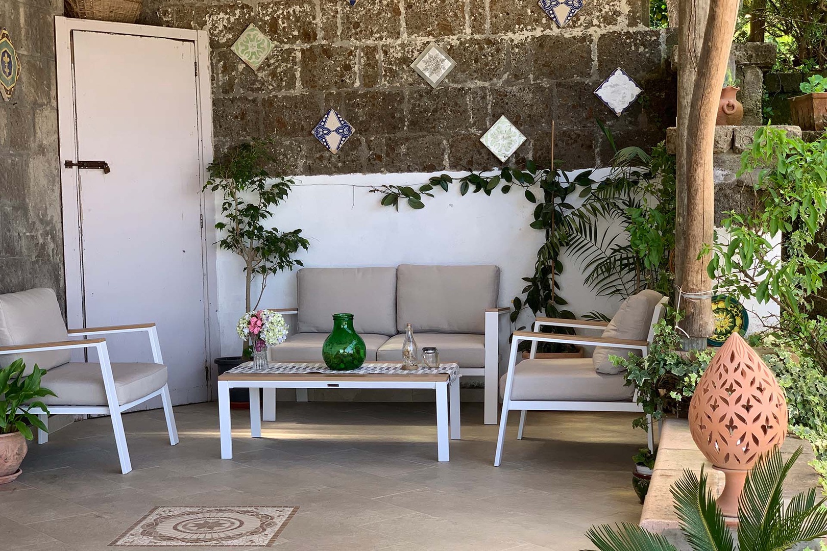 A comfortable seating area outdoors.