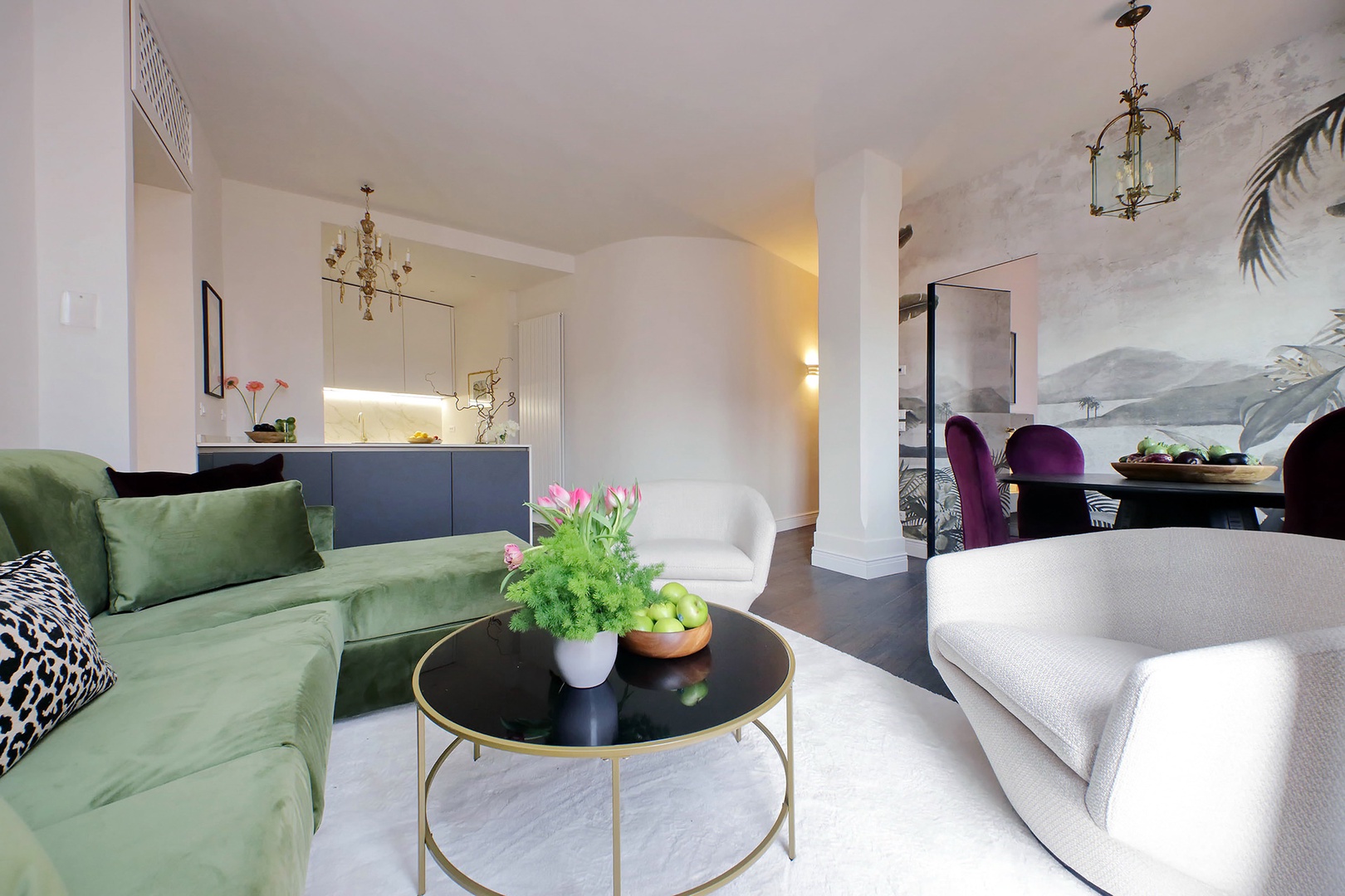 Spacious living area with comfortable seating for conversation.