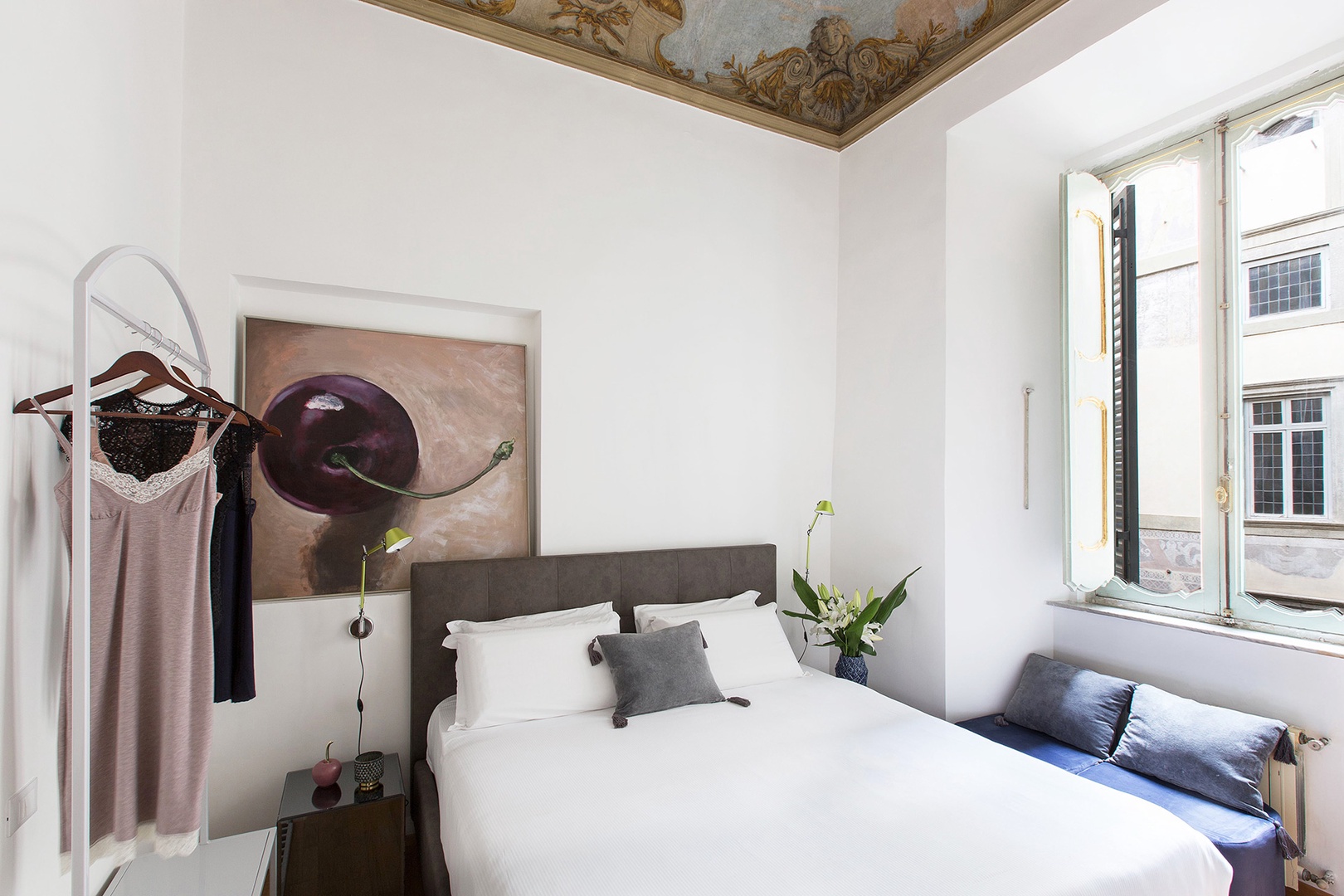 Bedroom 3 has charming frescoes of angles on the ceiling by famous baroque artist Nicolas Poussin.