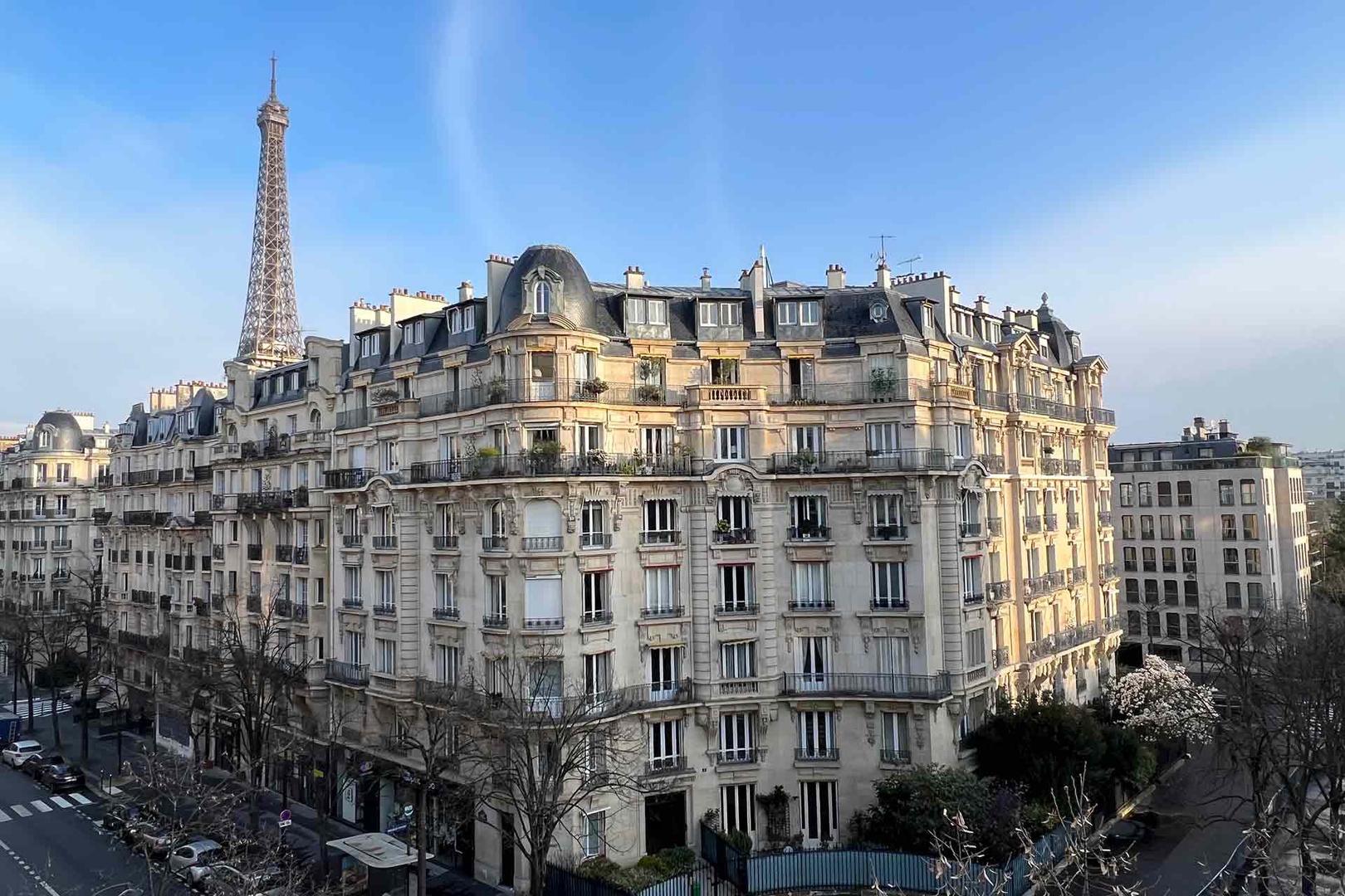 A view of the Eiffel Tower when you look to the left from the apartment.