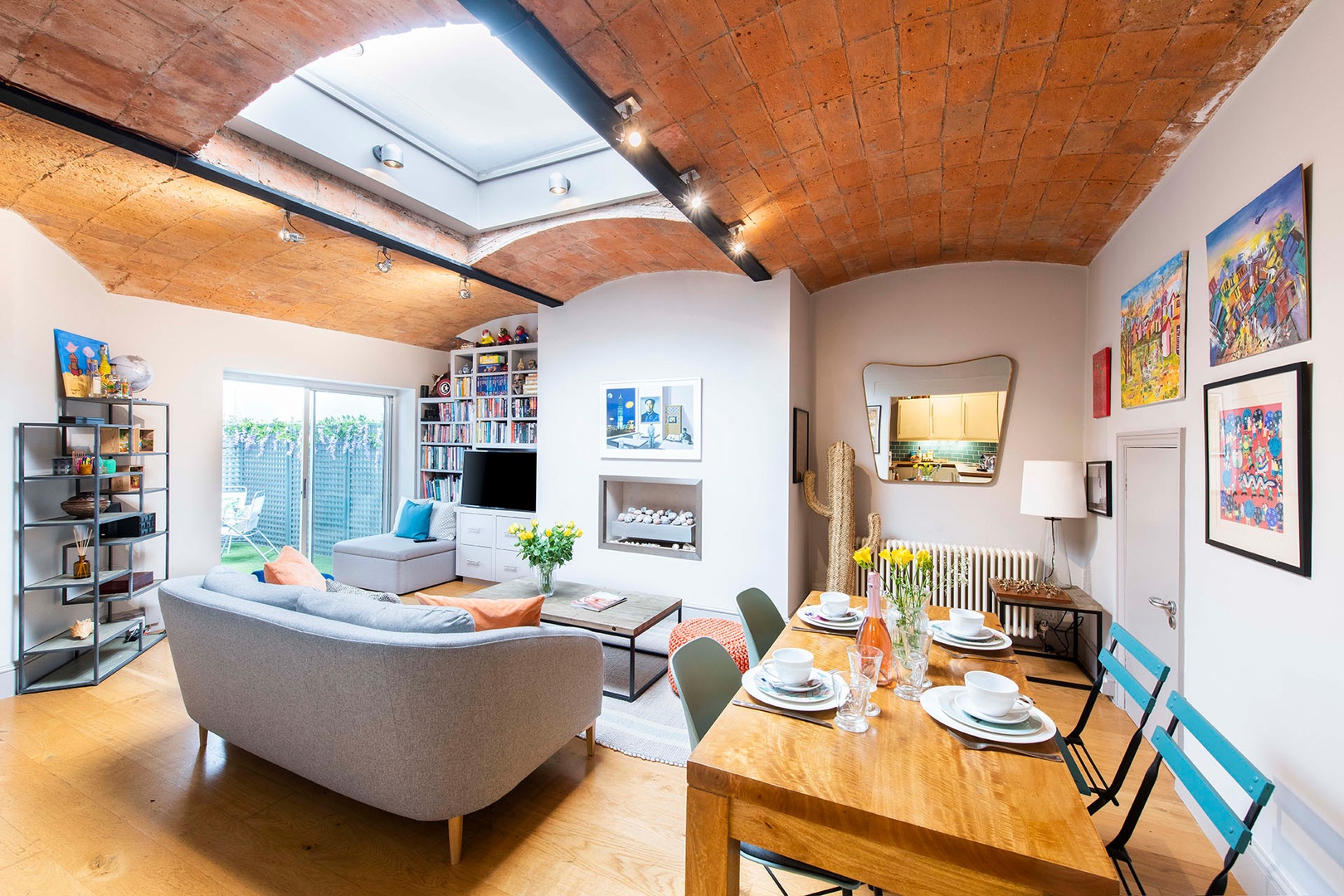 Unique vaulted ceiling adds warmth and character.