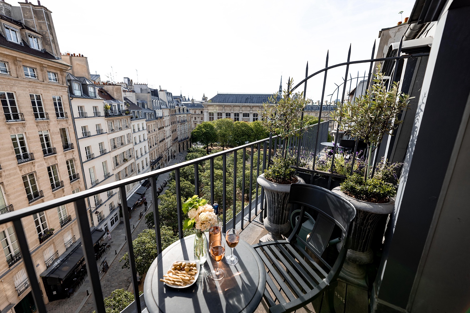 Enjoy your private balcony overlooking the lovely Place Dauphine.