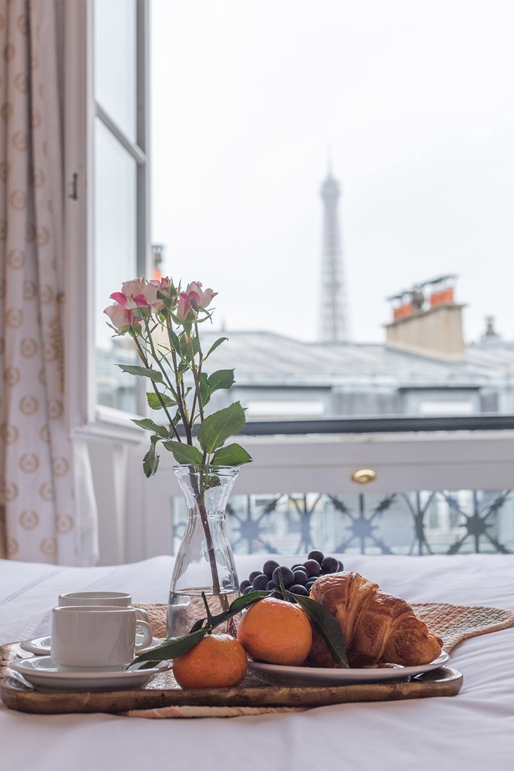 Spoil yourself with breakfast in bed with Eiffel Tower views!