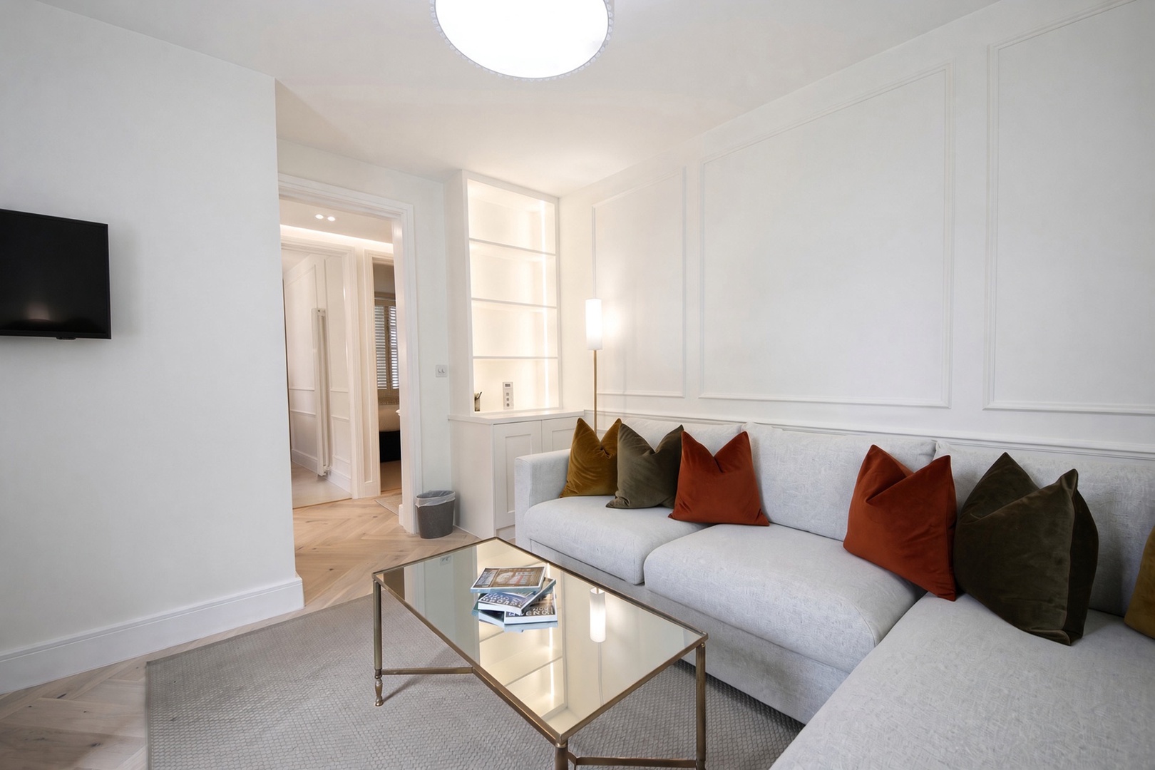 Comfortable L-shaped sofa in living room.