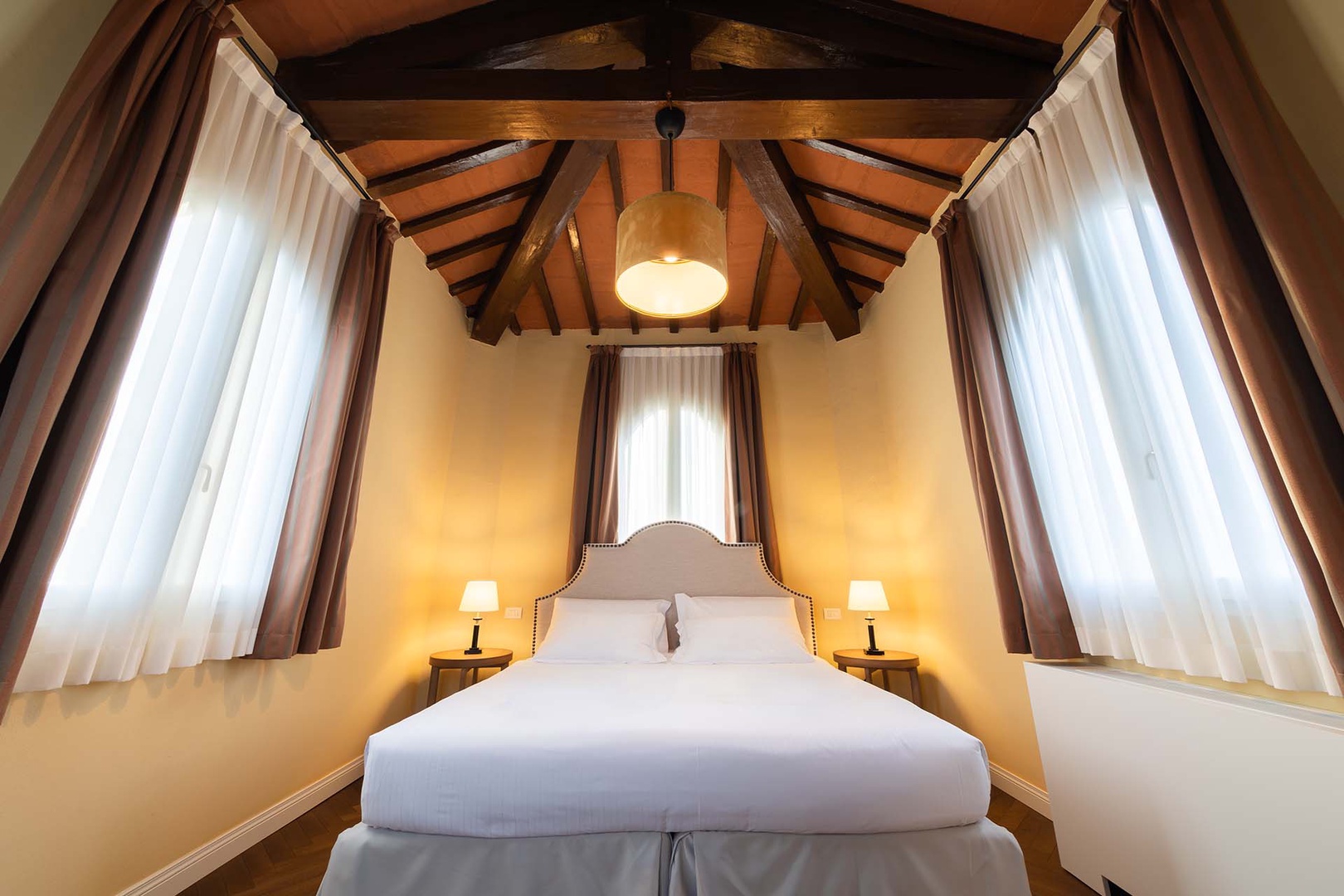 Wooden beams add historic touch.