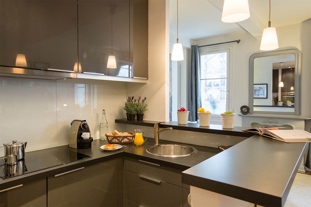 Preparing meals at home is a pleasure in the beautiful modern kitchen.