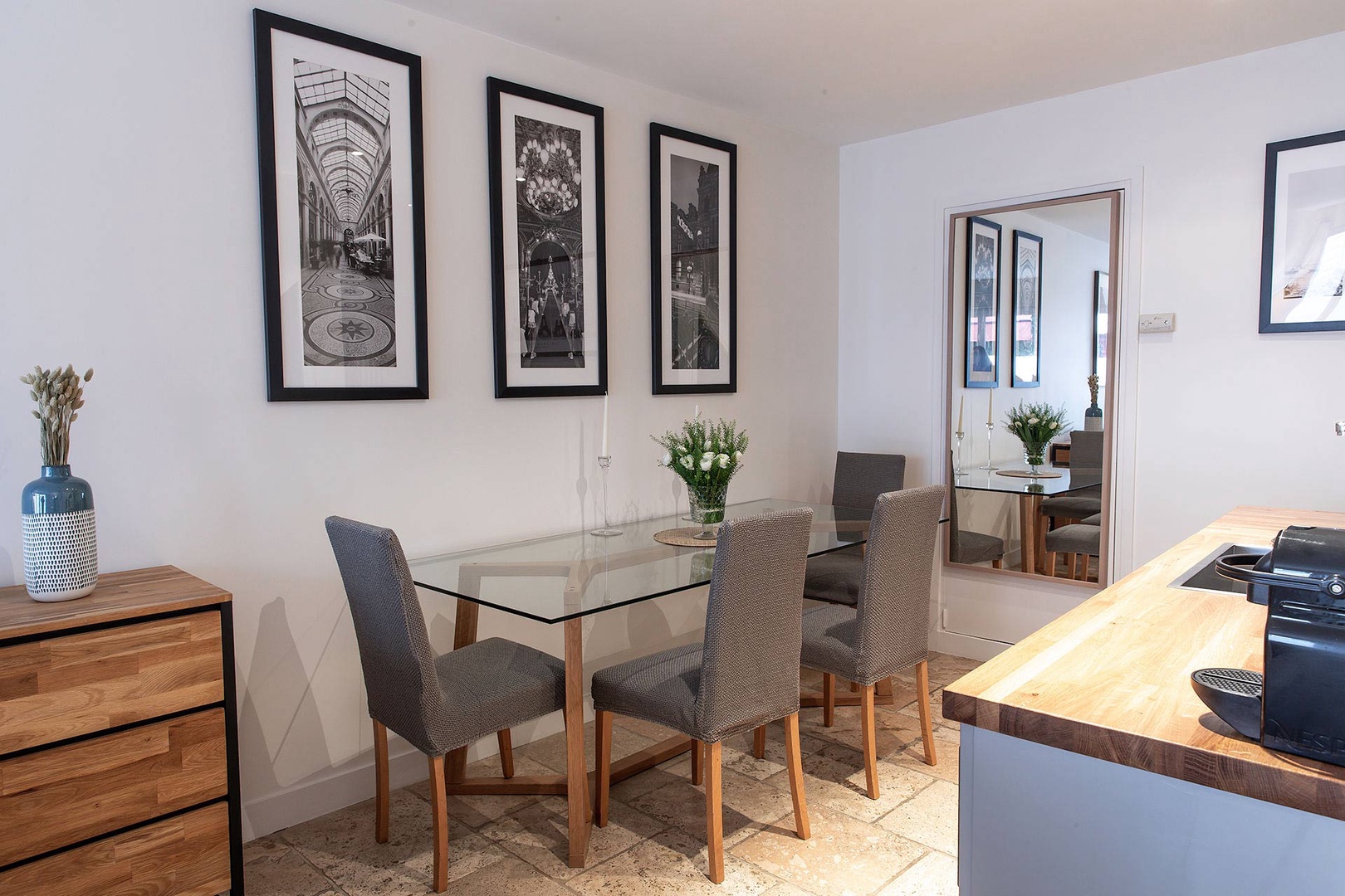 Dining table located in the open plan kitchen.
