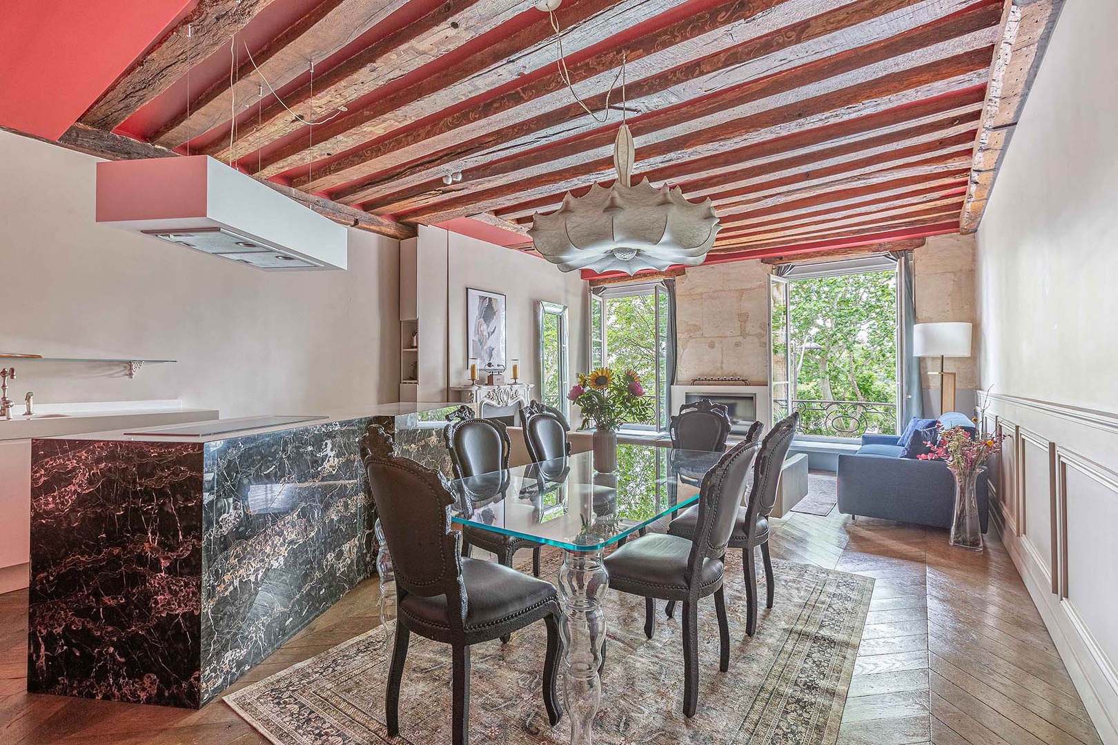 Elegant dining area in the open plan living room.