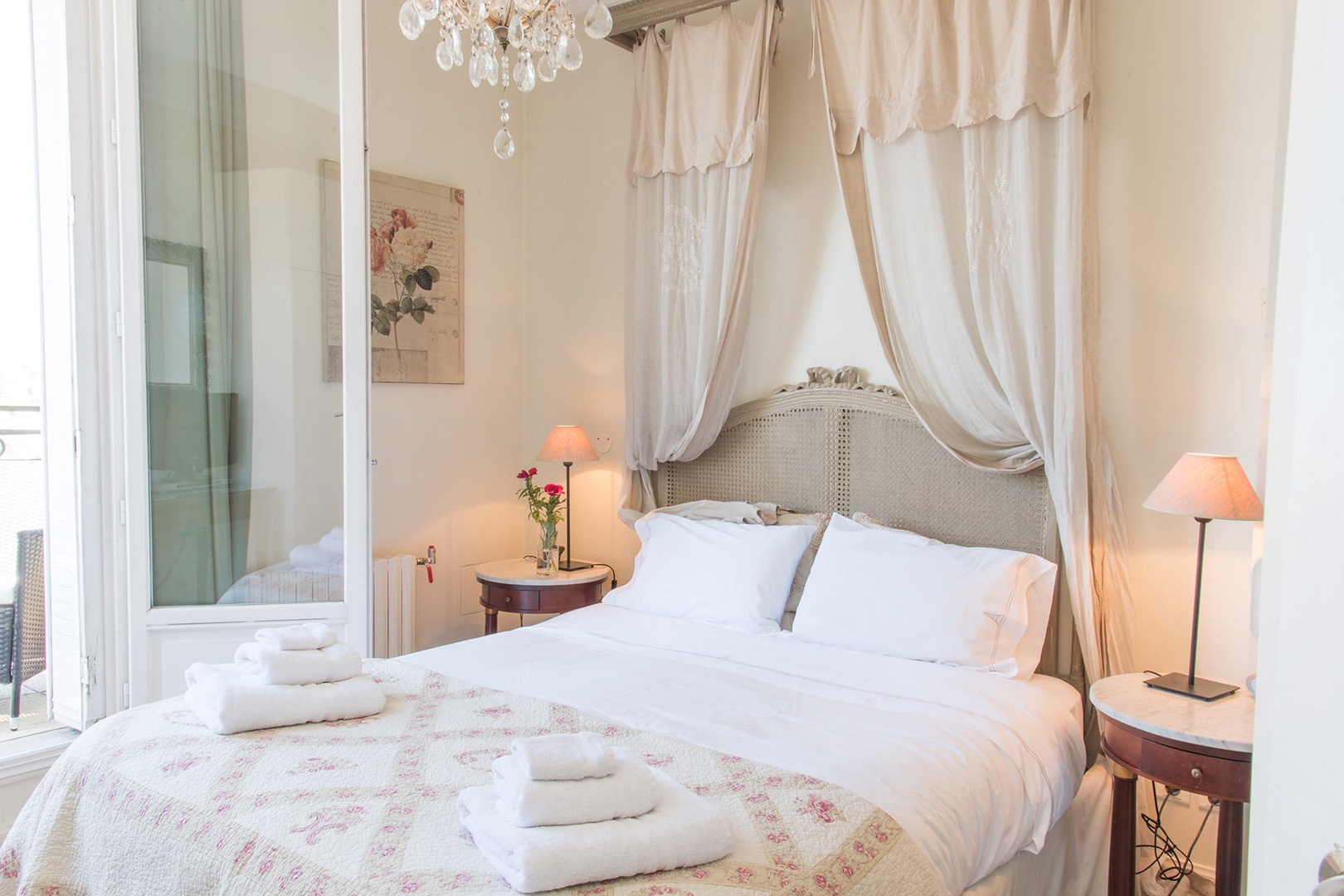 Relax in the romantic bedrooms, decorated with a French flair.