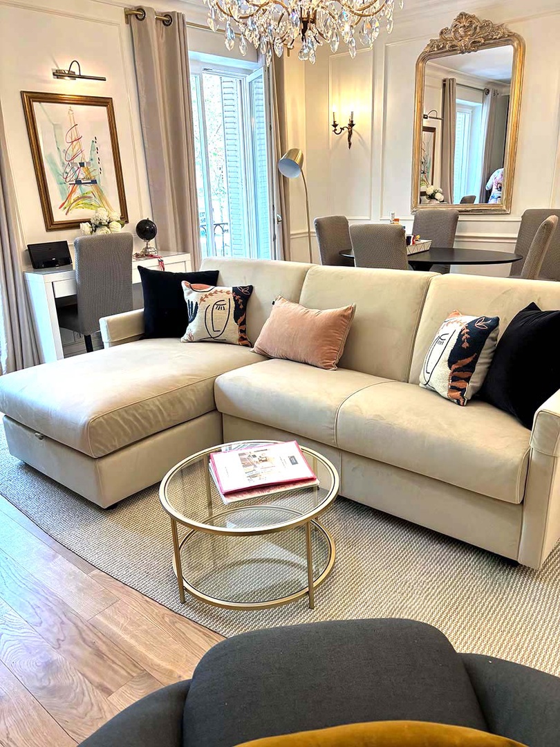 Sofa converts into two comfortable beds for extra sleeping space for additional guests.